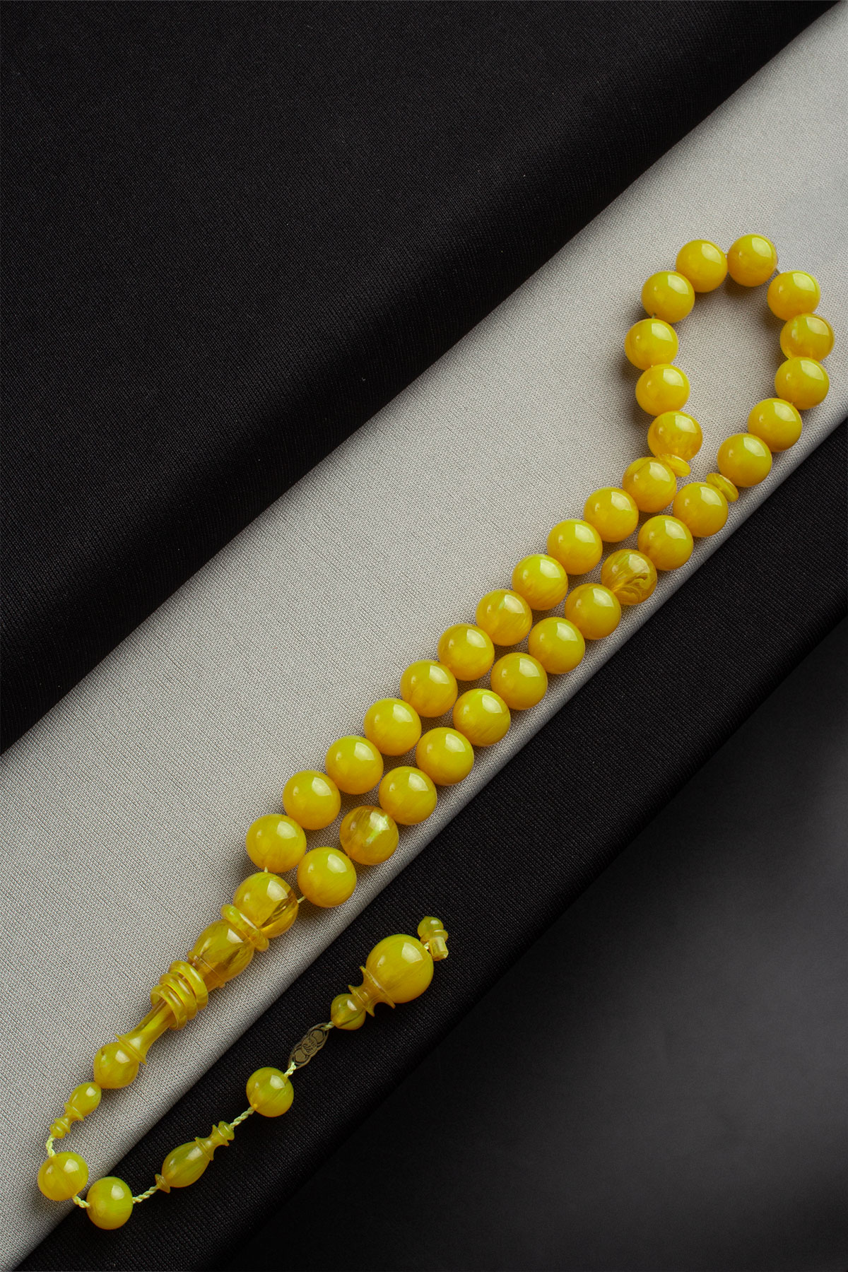 Sıkma Kehribar Koyu Sarı Küre Kesim 12mm 33 Lu Tesbih Murat Ala Usta İşçiliği