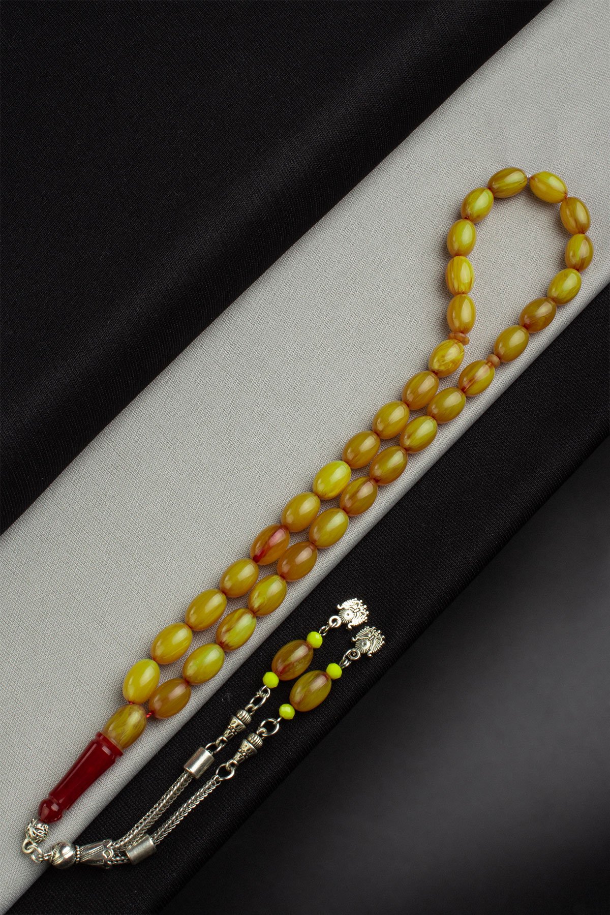 Sıkma Kehribar Sarı Arpa Kesim 8x12mm 33 Lu Tesbih