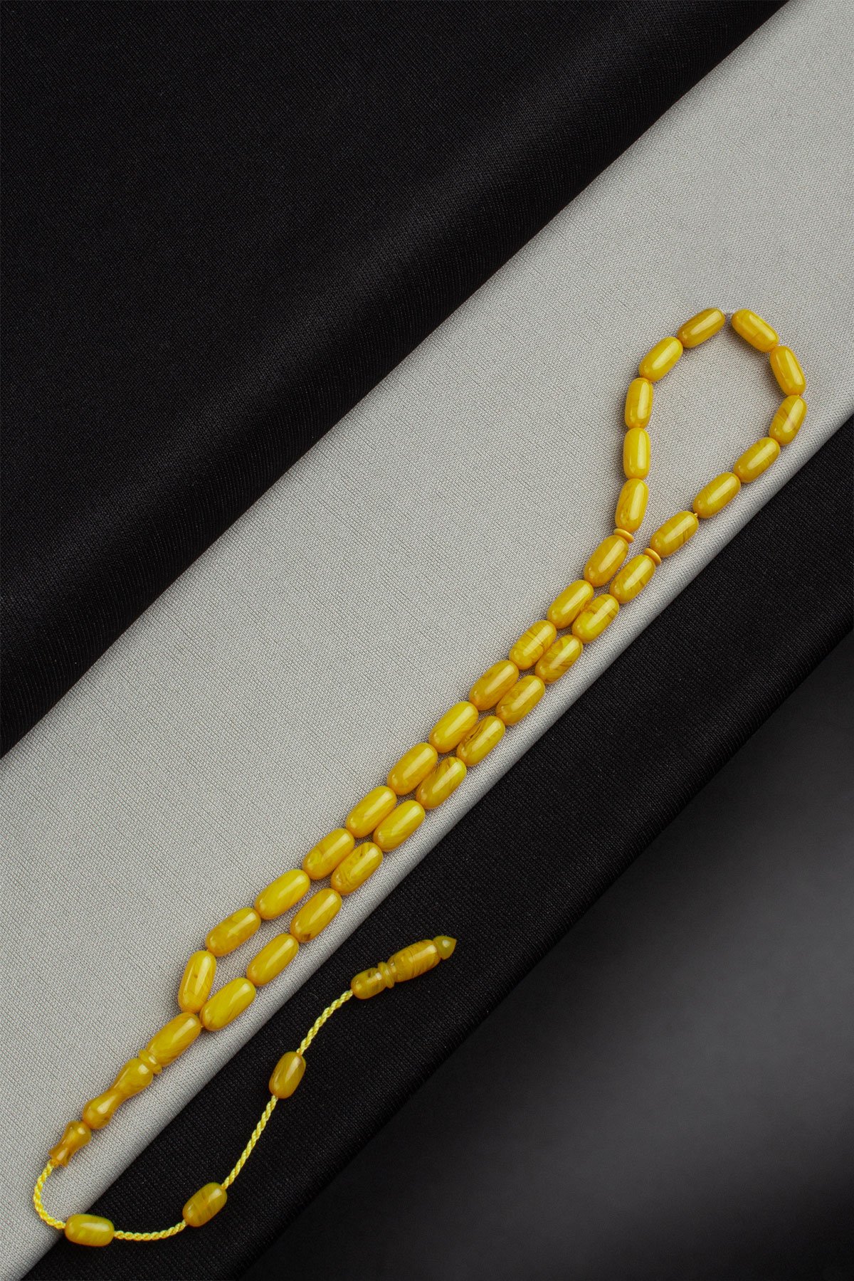 Sıkma Kehribar Sarı Kapsül Kesim 6x11mm 33 Lu Tesbih