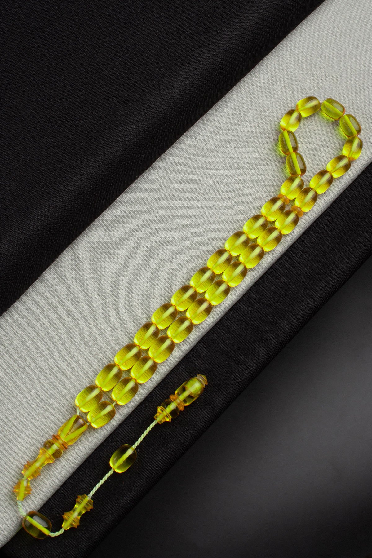 Sıkma Kehribar Sarı Kapsül Kesim 9x12mm 33 Lu Tesbih