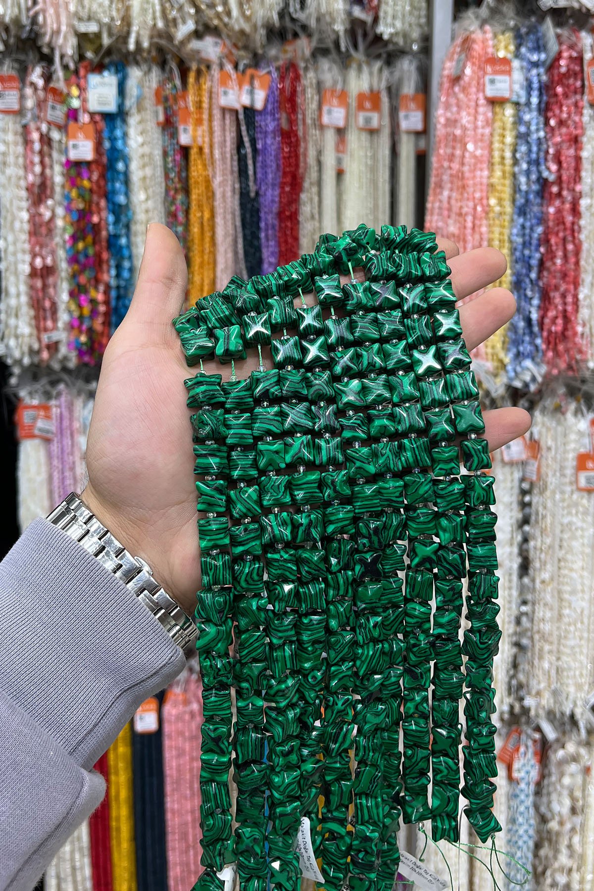 Sıkma Malakit Doğal Taş Küp Yıldız Kesim 10x10mm Dizi