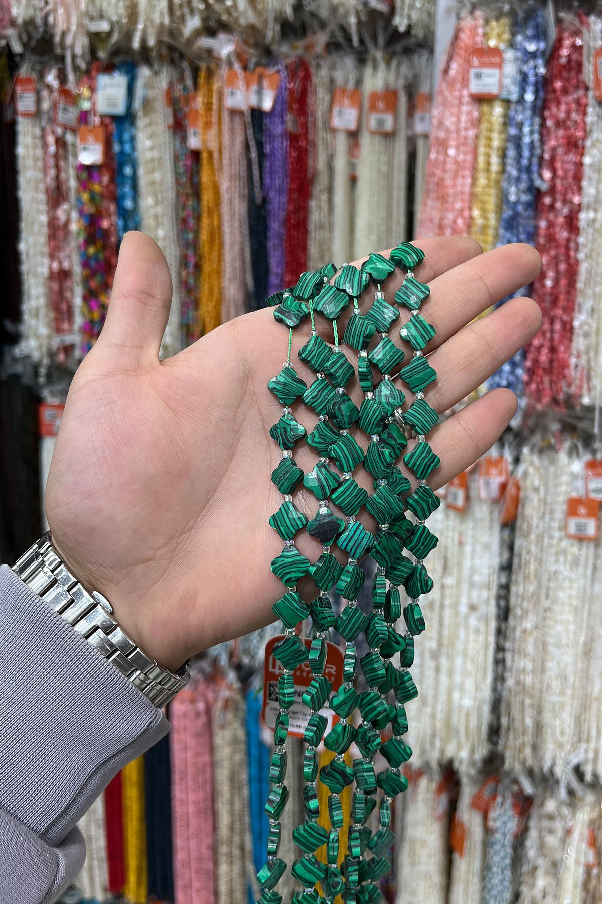 Sıkma Malakit Doğal Taş Van Cleef Yonca Kesim 12mm Dizi