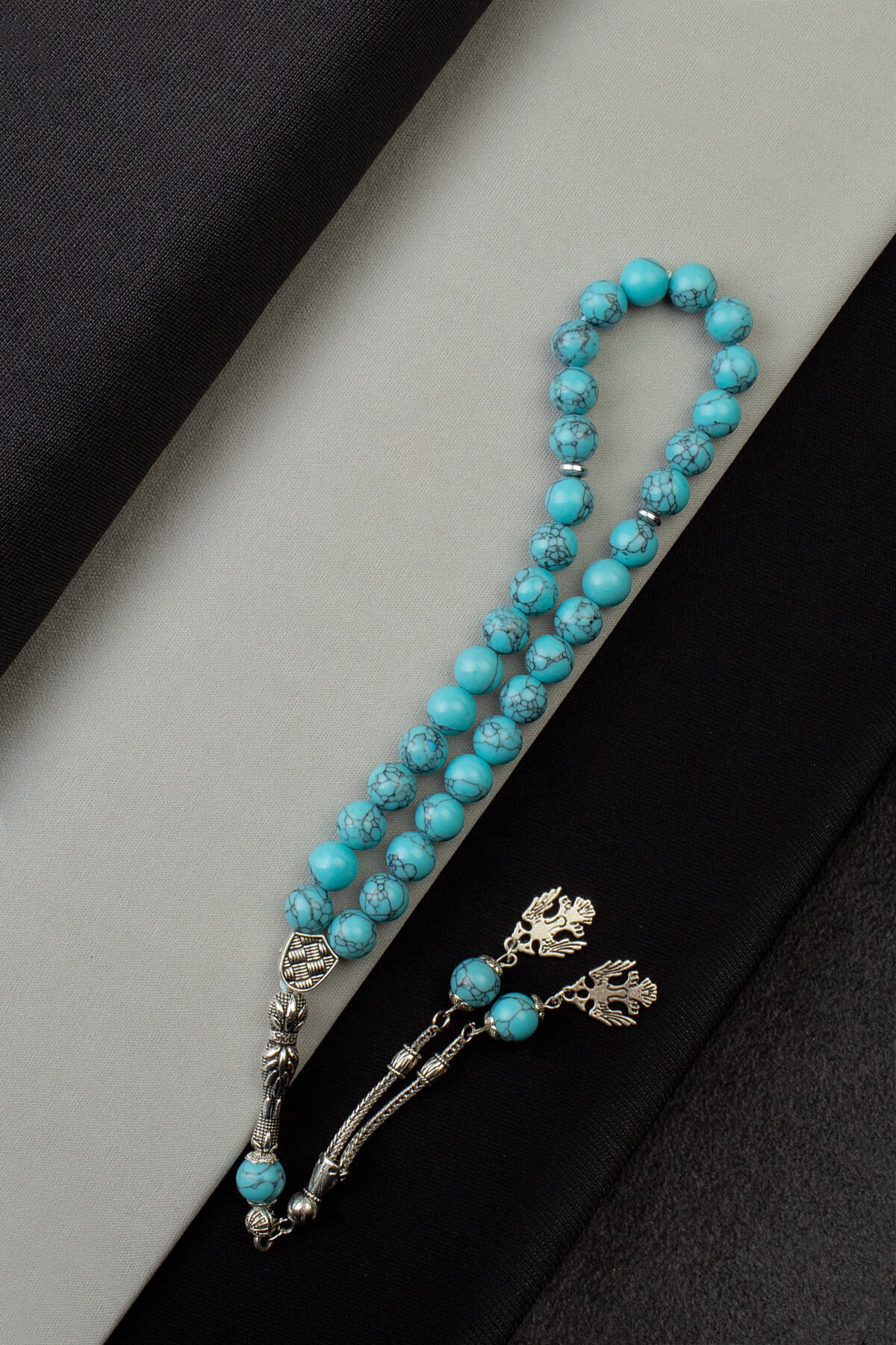 Sıkma Turkuaz Doğal Taş Küre Kesim 33 lü 10mm Tesbih