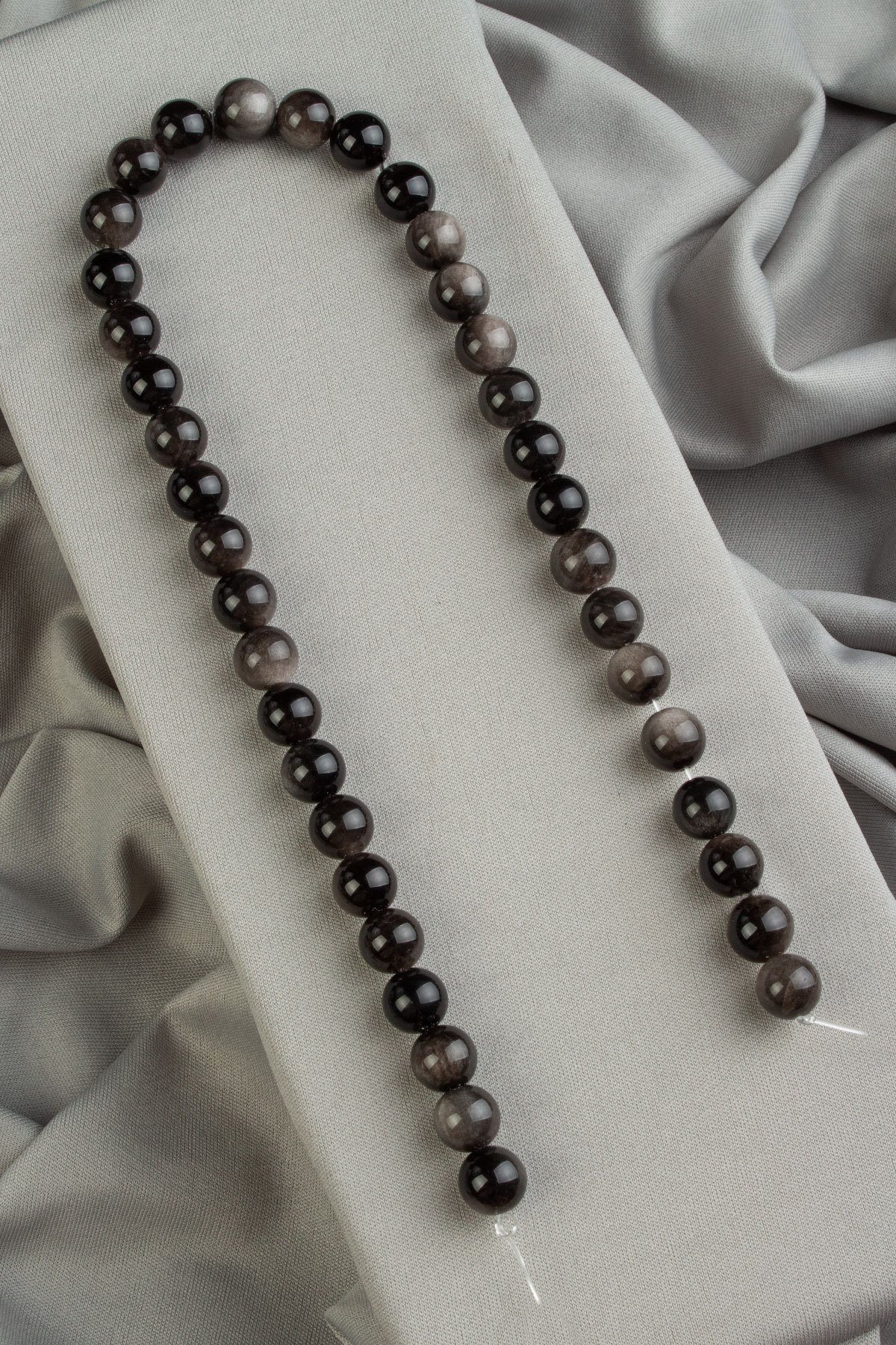 Silver Obsidyen Doğal Taş Parlak Küre Kesim 10mm Dizi [AA]