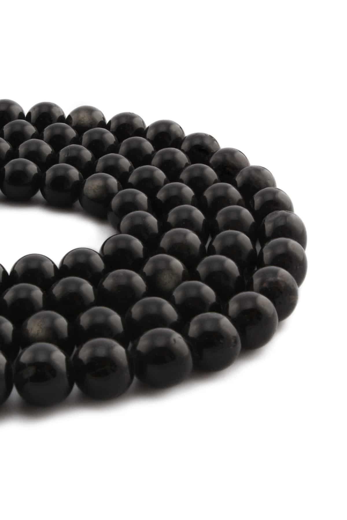 Silver Obsidyen Doğal Taş Parlak Küre Kesim 9mm Dizi