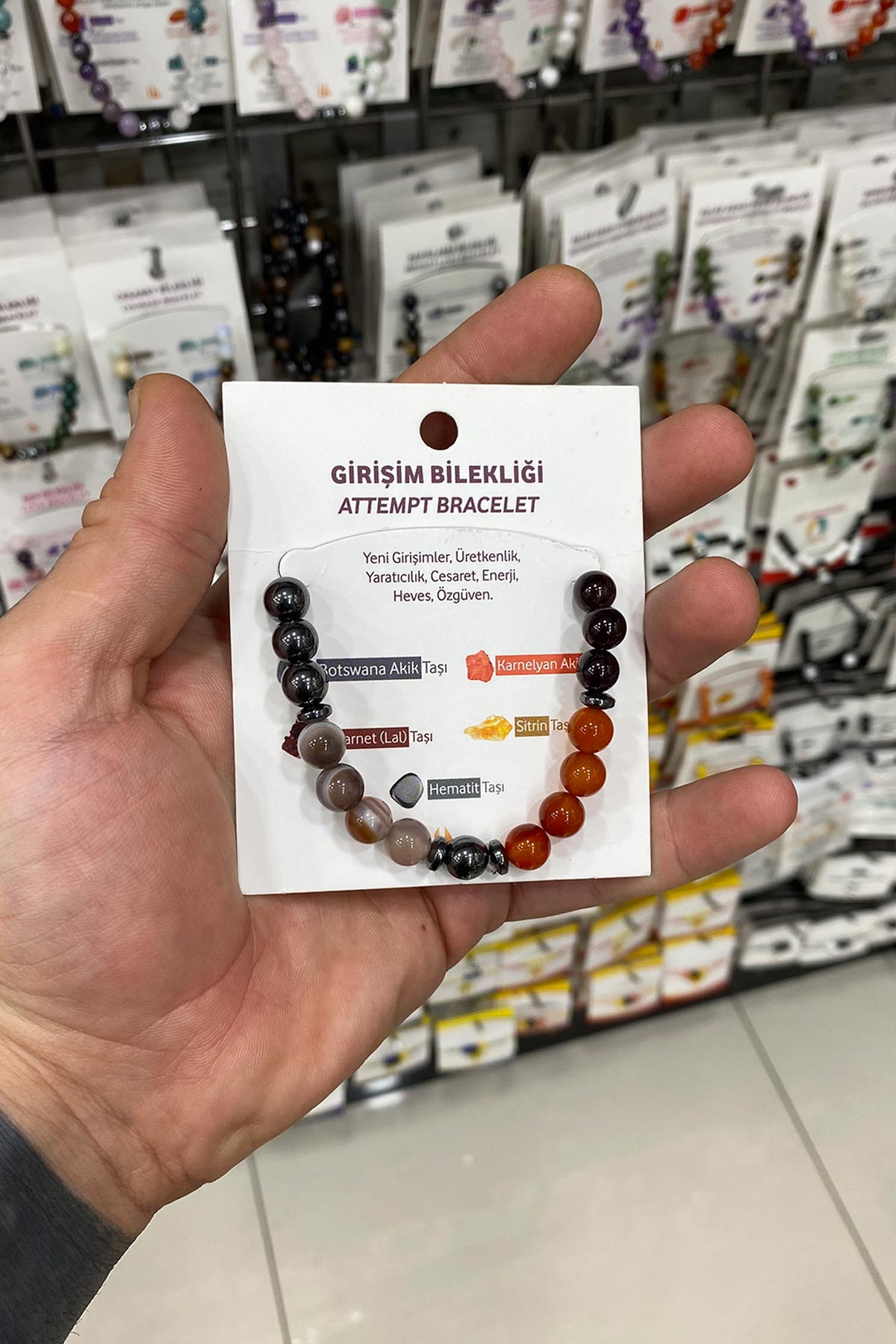 Sitrin-Akik-Garnet-Hematit Doğal Taş Küre Kesim Girişim Bilekliği