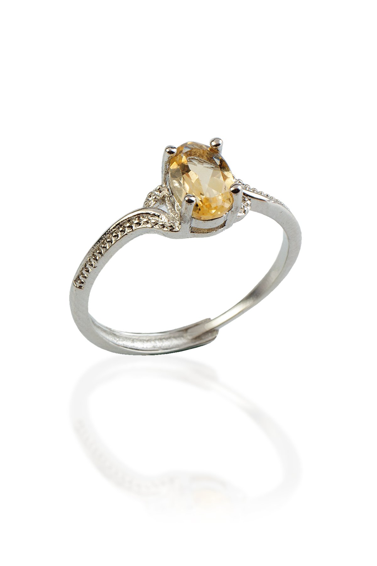 Sitrin Doğal Taş Oval Kristal Kesim Pirinç Üzeri Gümüş Kaplama Ayarlanabilir Yüzük