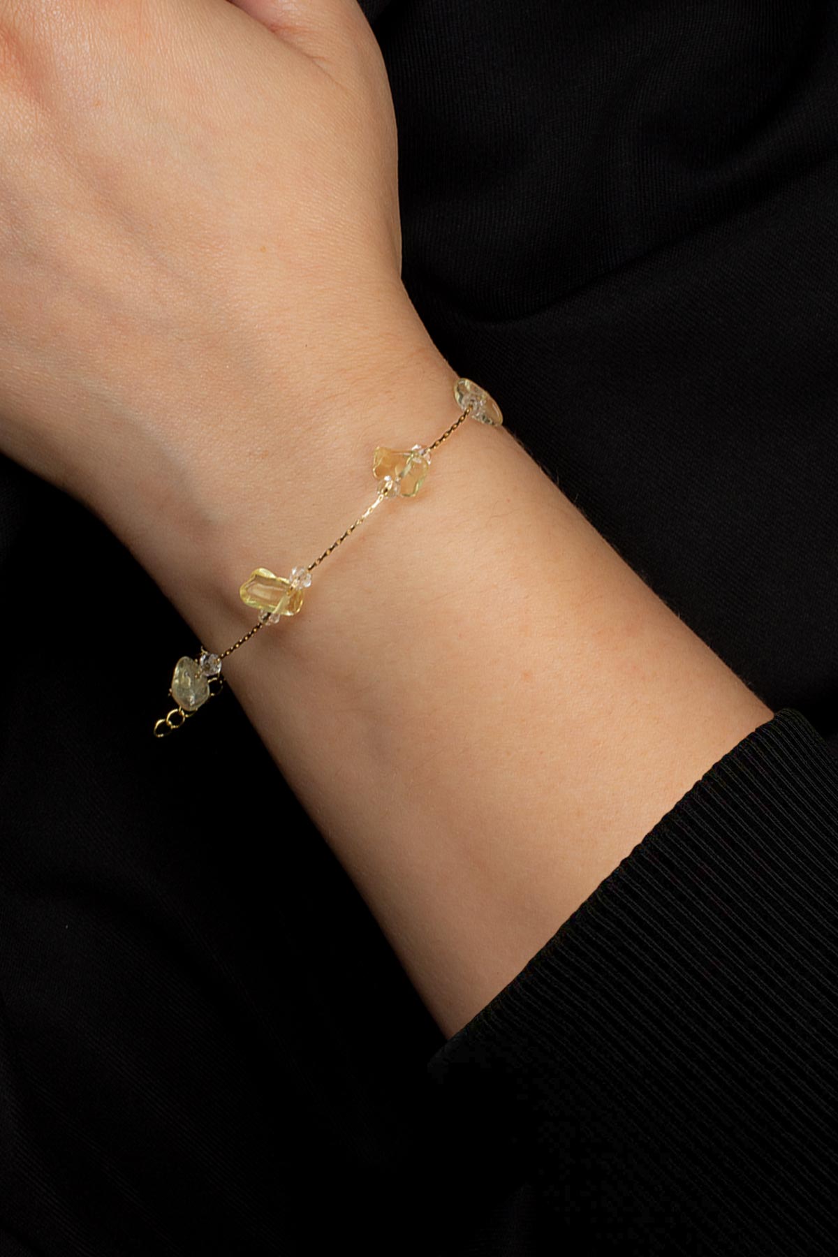 Sitrin Kırık Doğal Taş Yapıştırma Zincir Bileklik