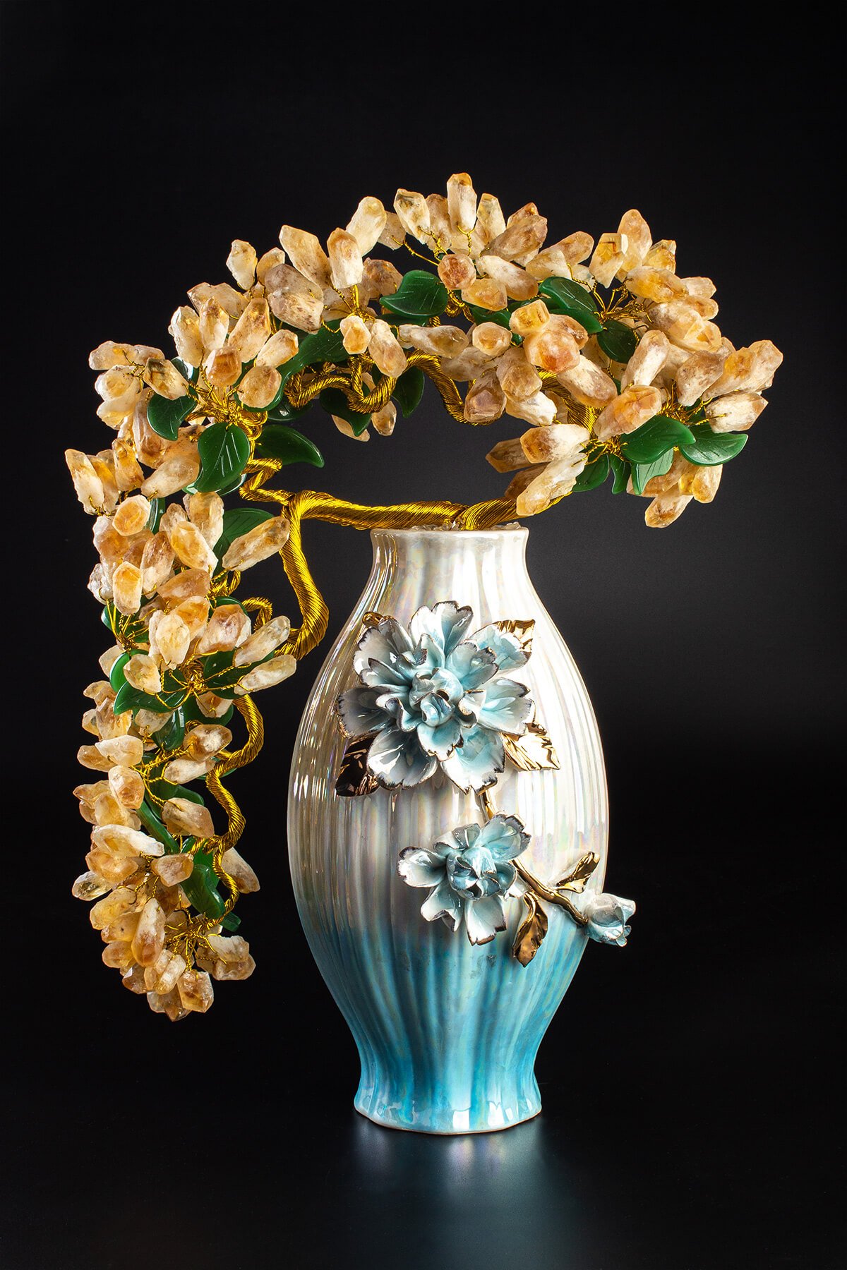 Sitrin Taşı El Yapımı Doğal Taş 45x16x16cm Vazolu Ağaç