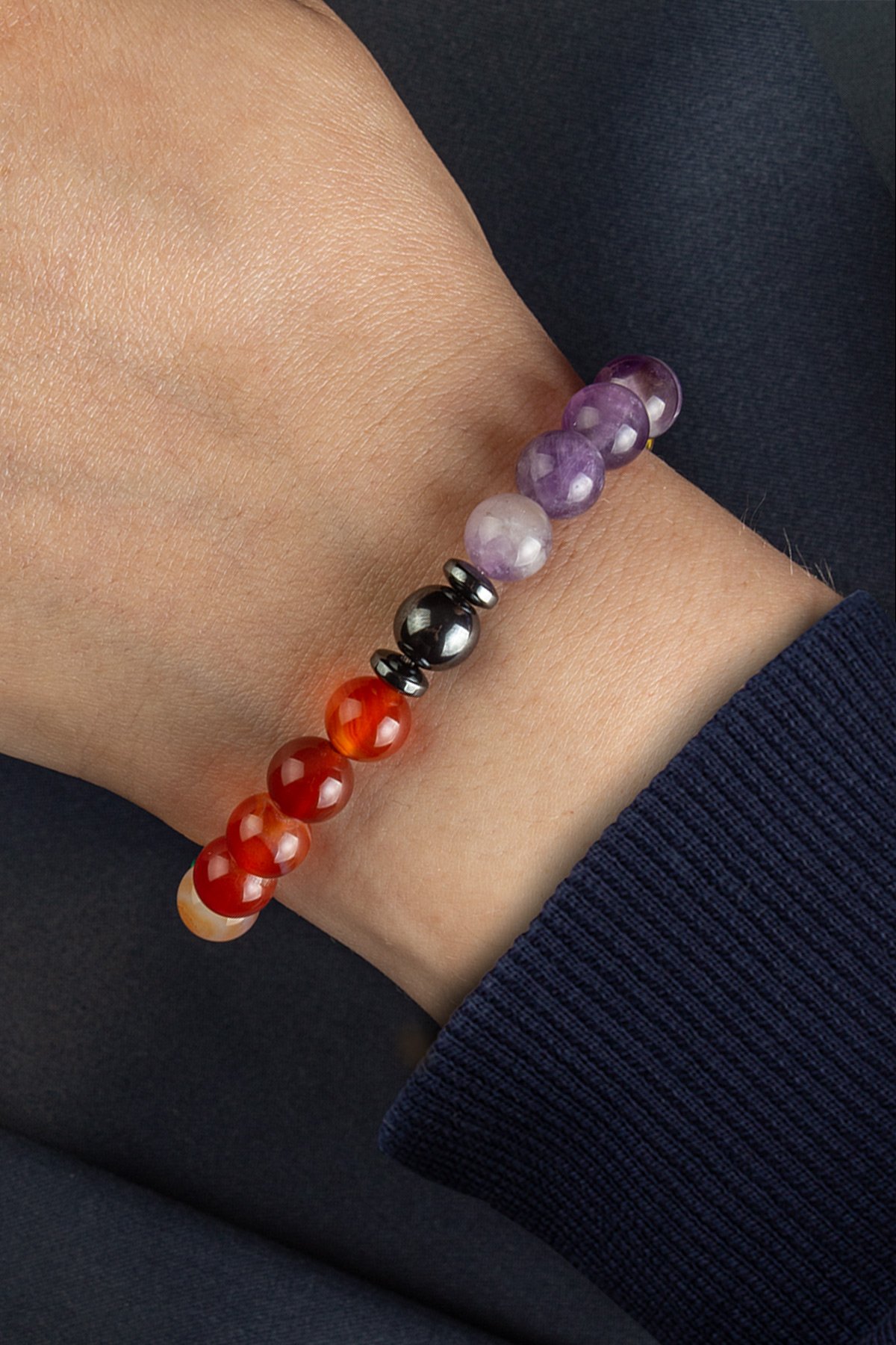 Terazi Burç Bilekliği Karnelyan Akik-Sıkma Malakit-Ametist-Kuvars Doğal Taş 8mm Bileklik