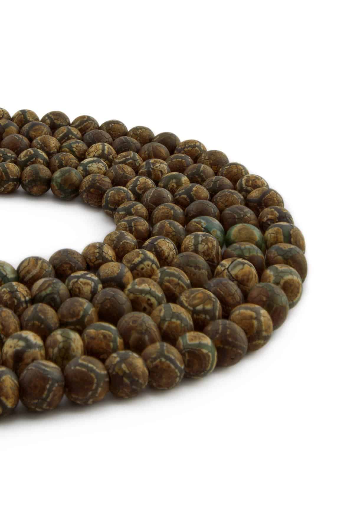 Tibet Akik Doğal Taş Mat Kahverengi Küre Kesim 8mm Dizi [AA]