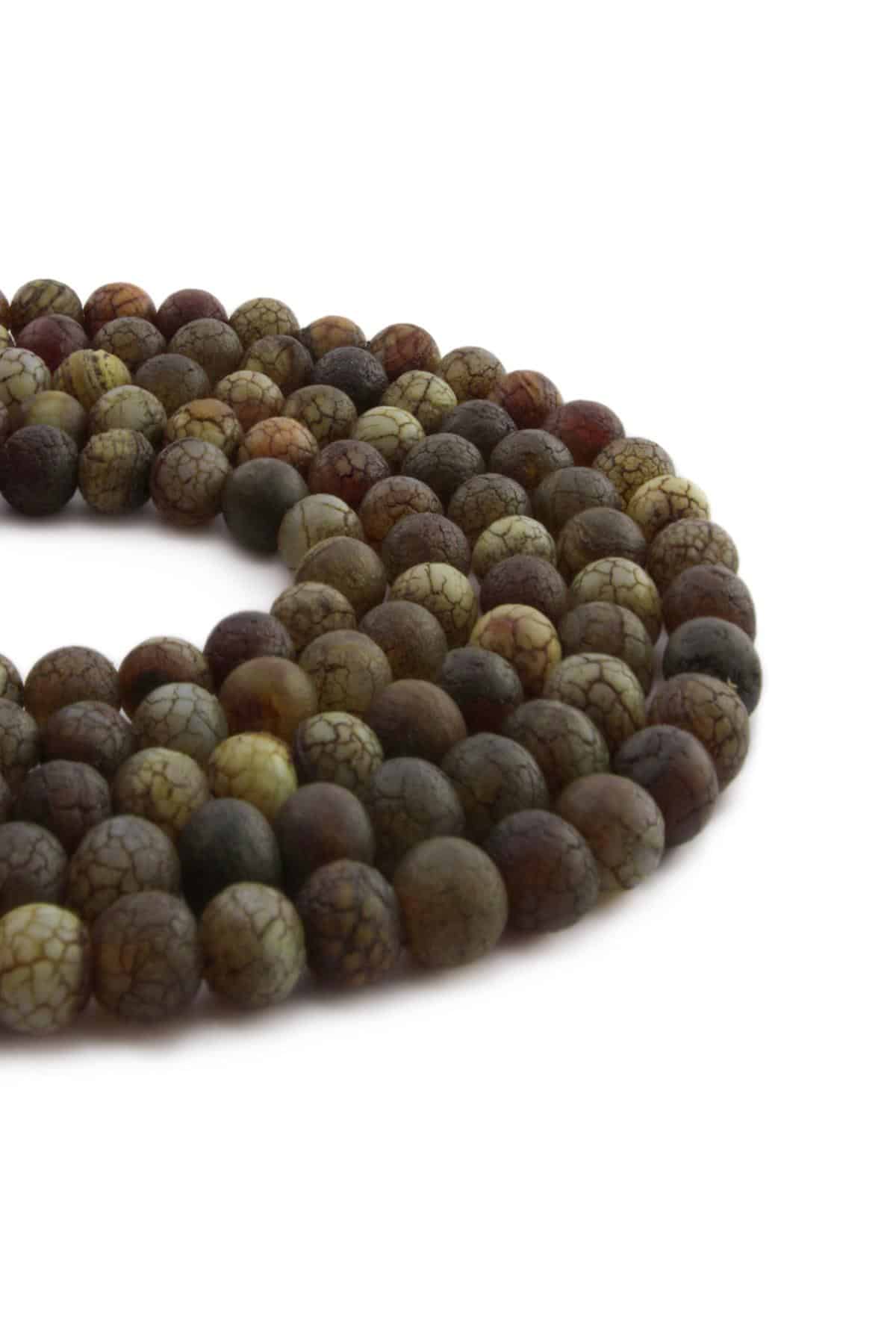 Tibet Akik Doğal Taş Mat Karşık Renk Küre Kesim 8mm Dizi