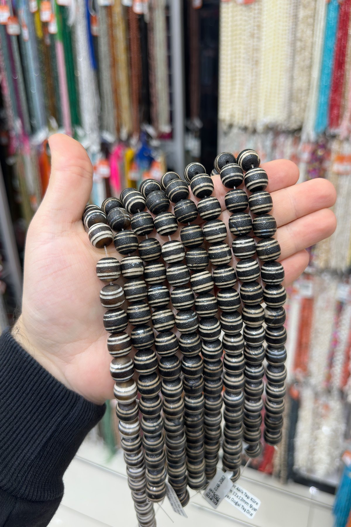 Tibet Akik Taşı Küre Kesim 12x12mm Siyah Beyaz Doğal Taş Dizi