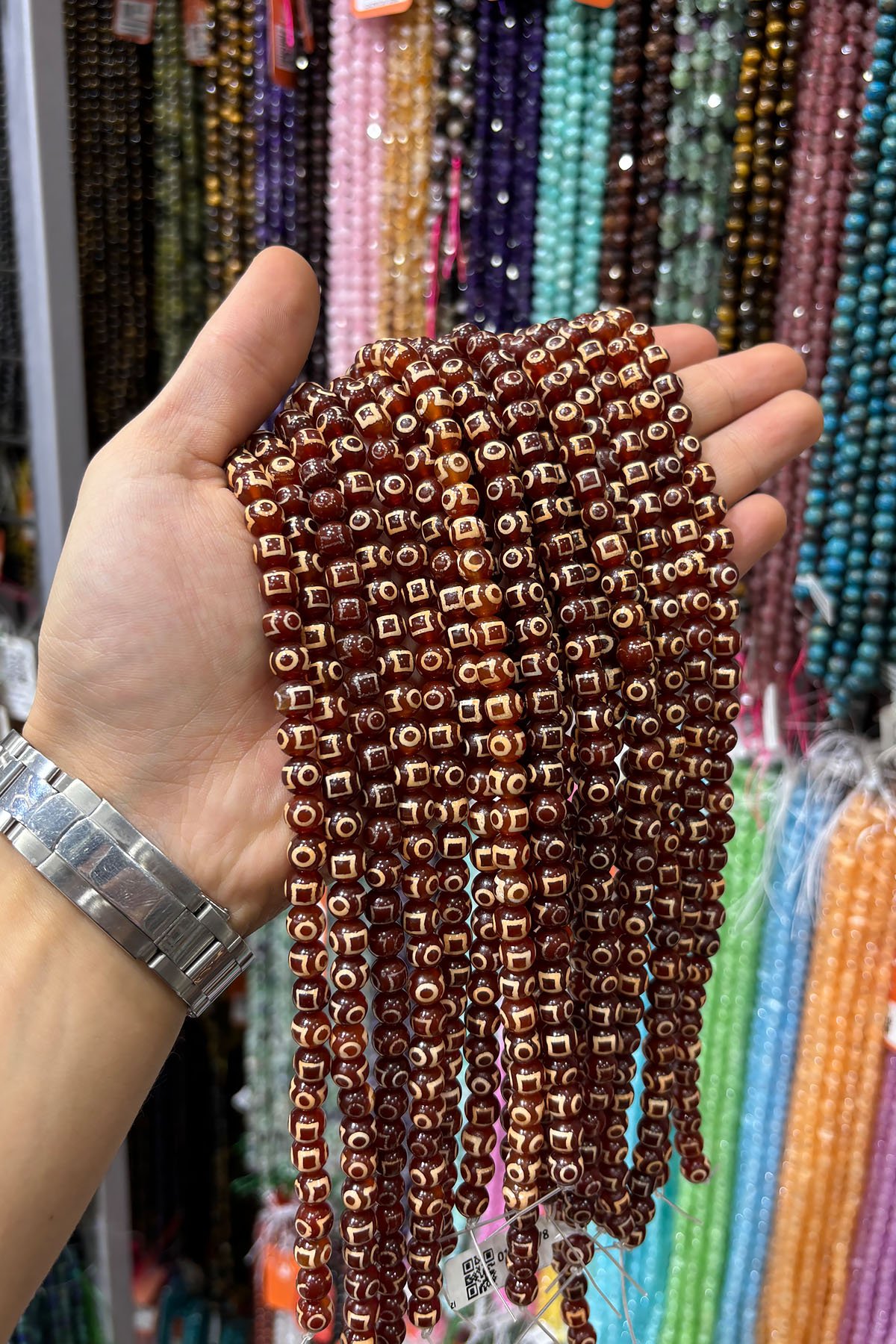 Tibet Akik Taşı Küre Kesim 8mm Kırmızı Turuncu Doğal Taş Dizi