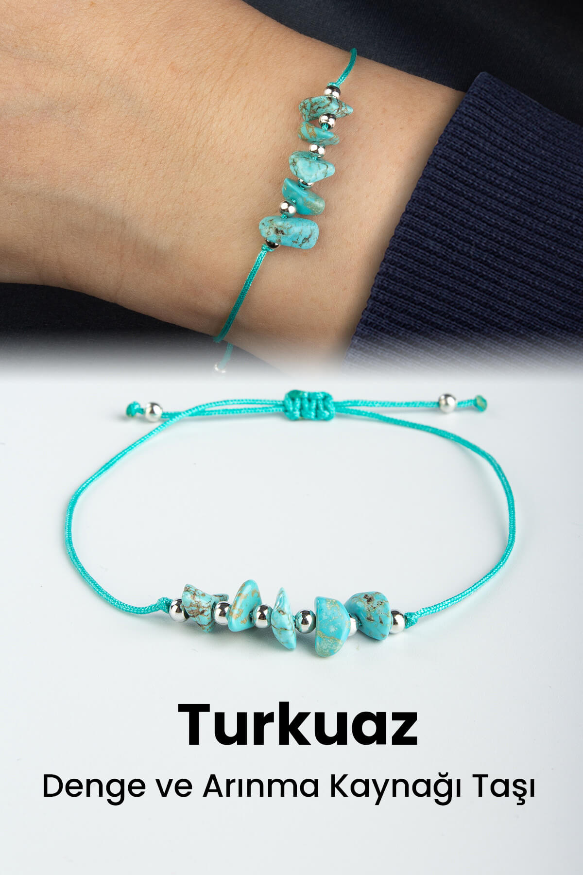Turkuaz Doğal Kırık Taş Yay Burcu Bilekliği