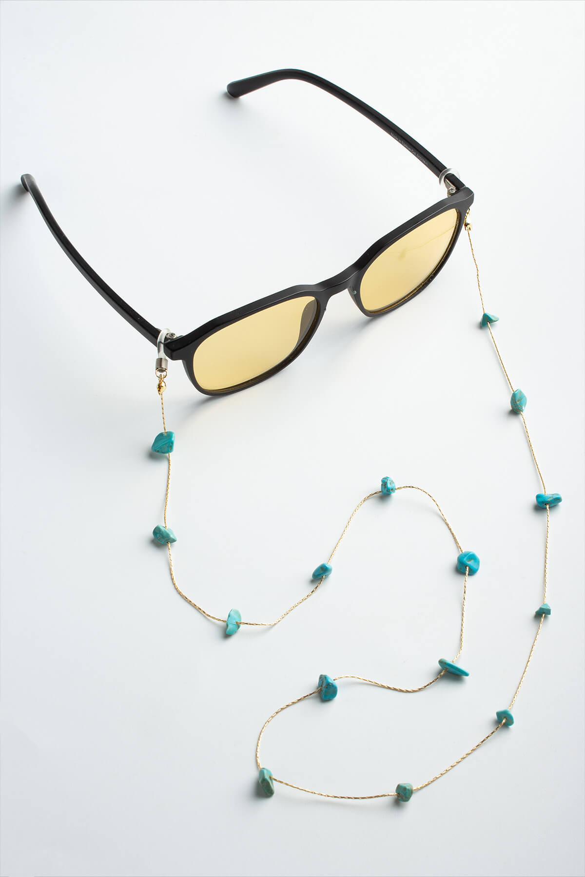 Turkuaz Doğal Kırış Taş Zincirli Gözlük İpi
