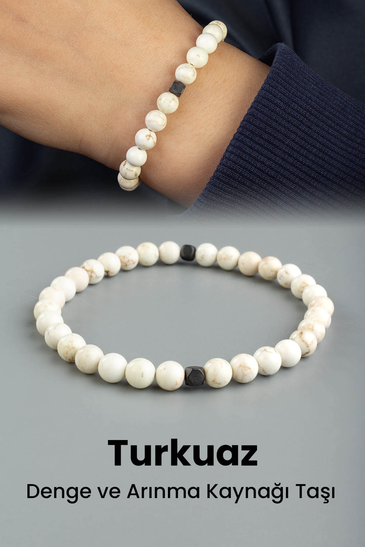 Turkuaz Doğal Taş Beyaz Küre Kesim 6mm Bileklik