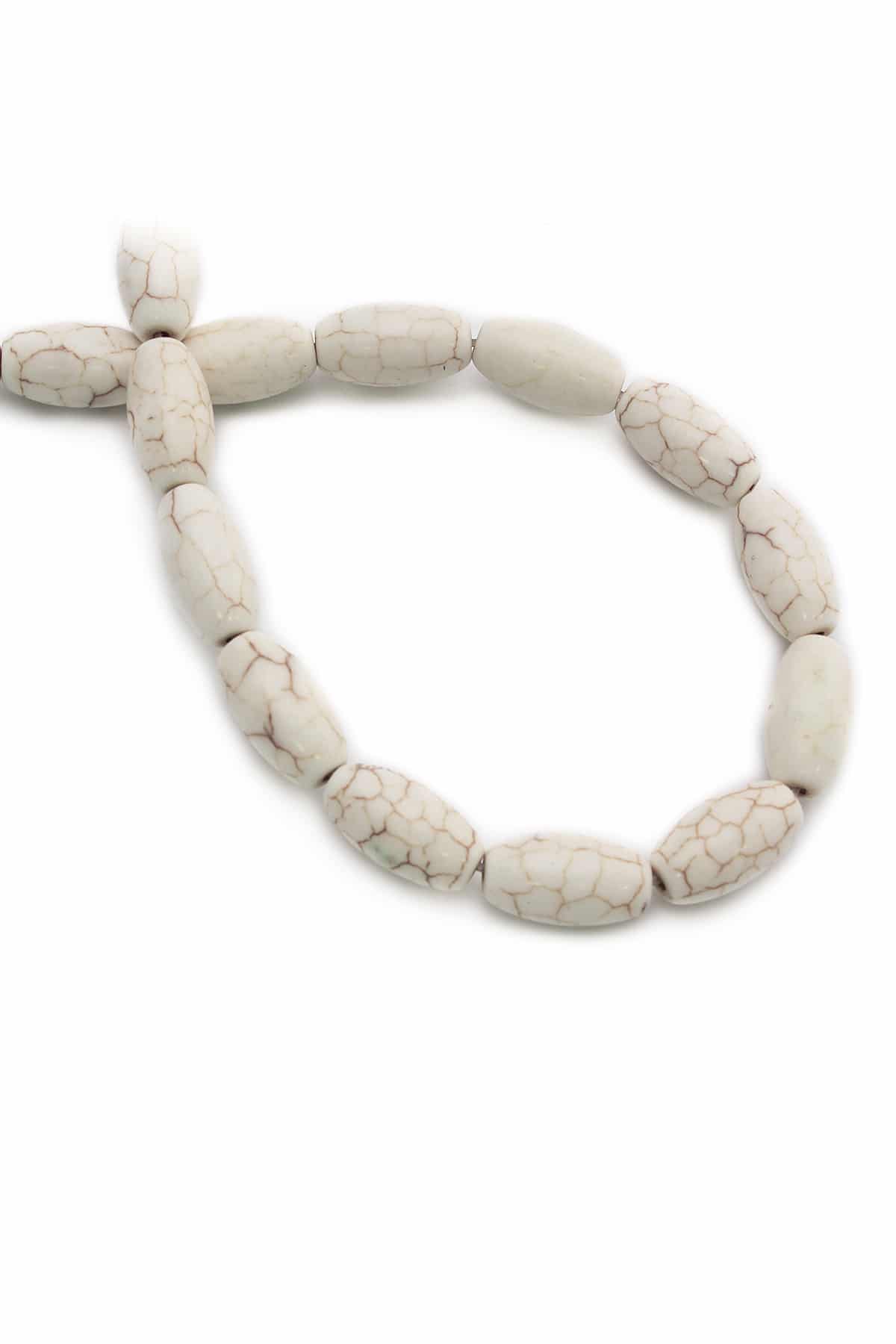 Sıkma Turkuaz Taşı Arpa Kesim 8mm Beyaz Dizi