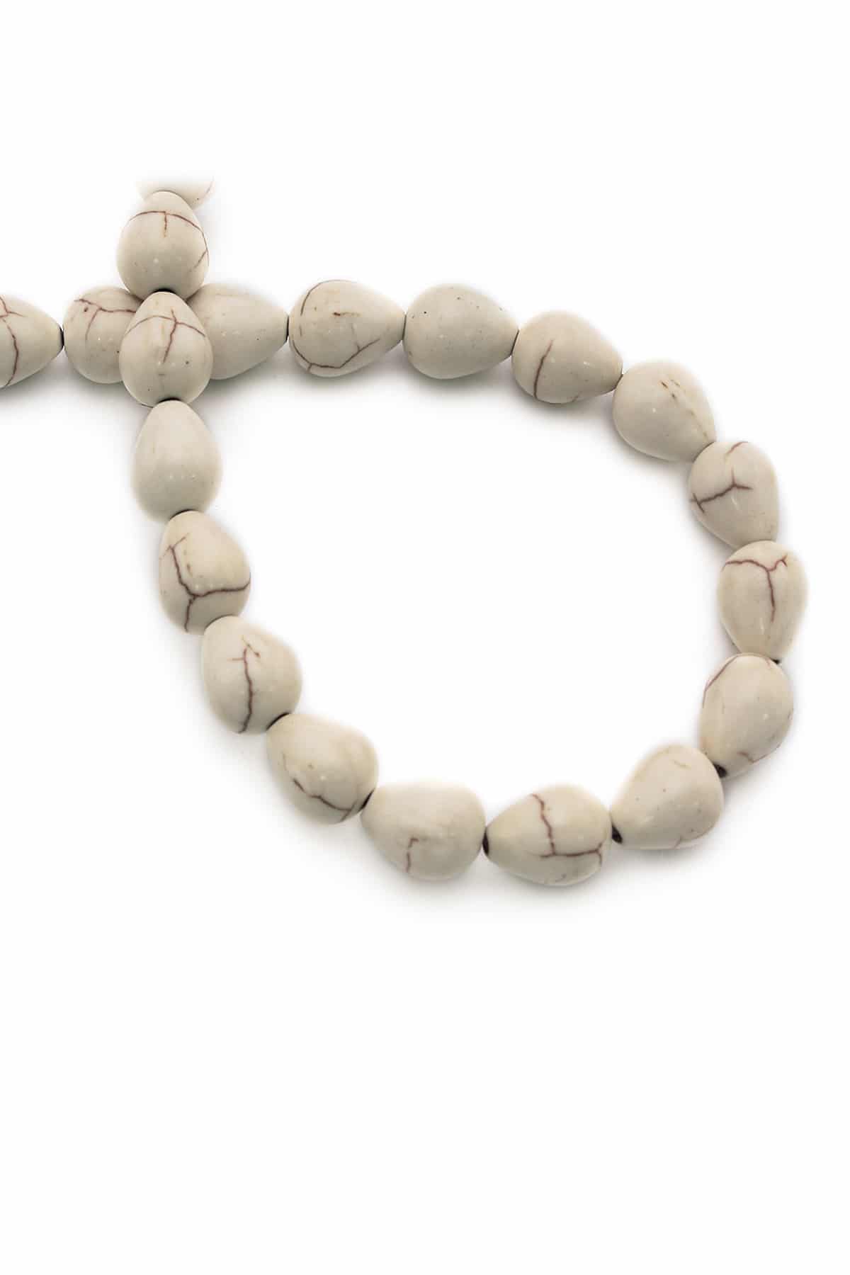 Turkuaz Sıkma Doğal Taş Parlak Beyaz Damla Kesim 8x10mm Dizi [B+]