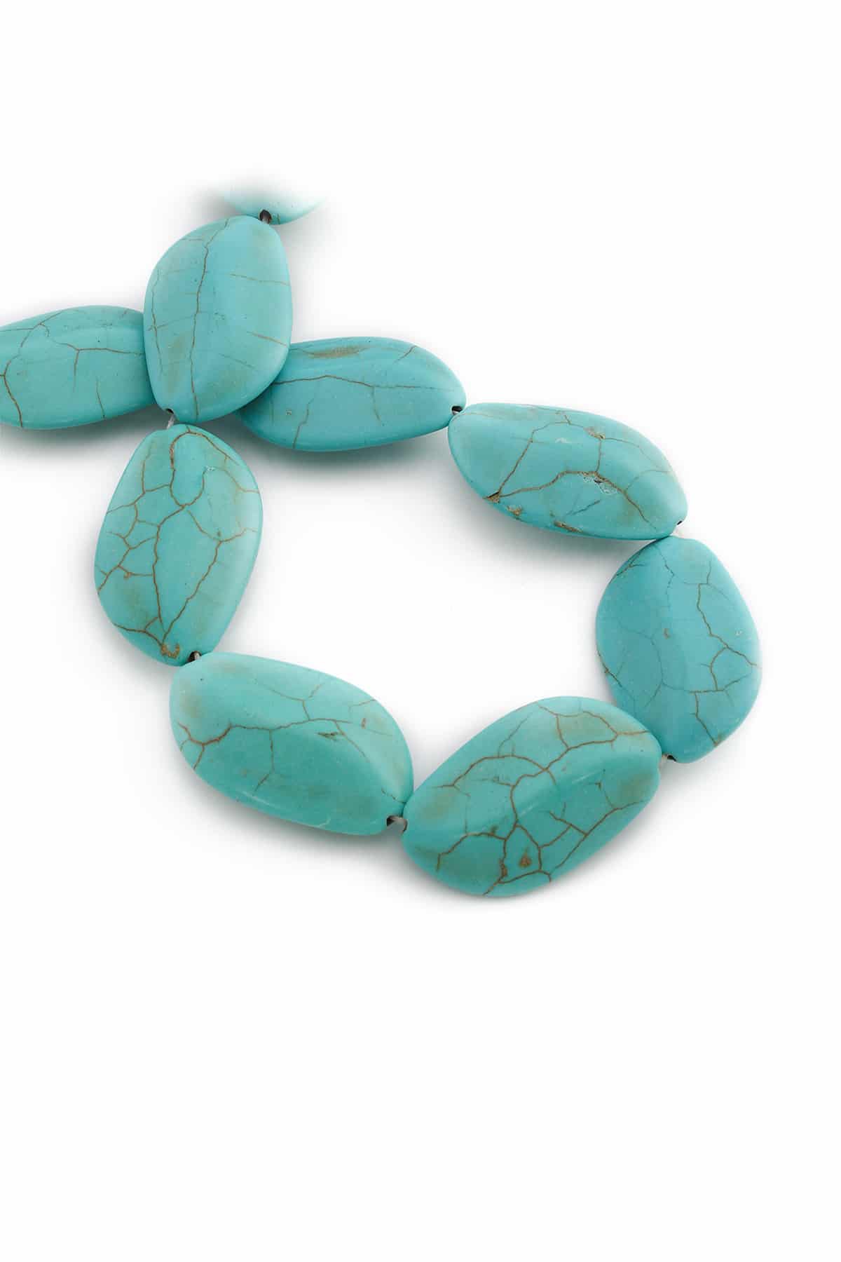 Sıkma Turkuaz Taşı Oval Kesim 21x35mm Mavi Dizi