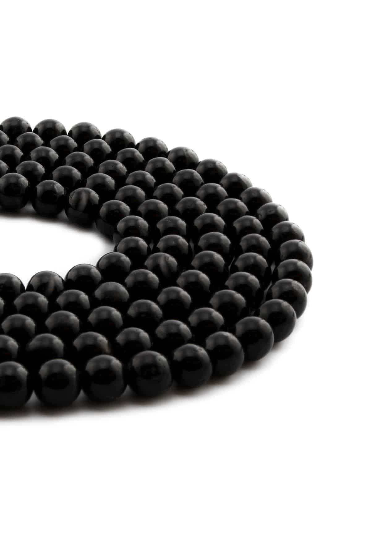 Turmalin Doğal Taş Parlak Siyah Küre Kesim 8mm Dizi [AB+]