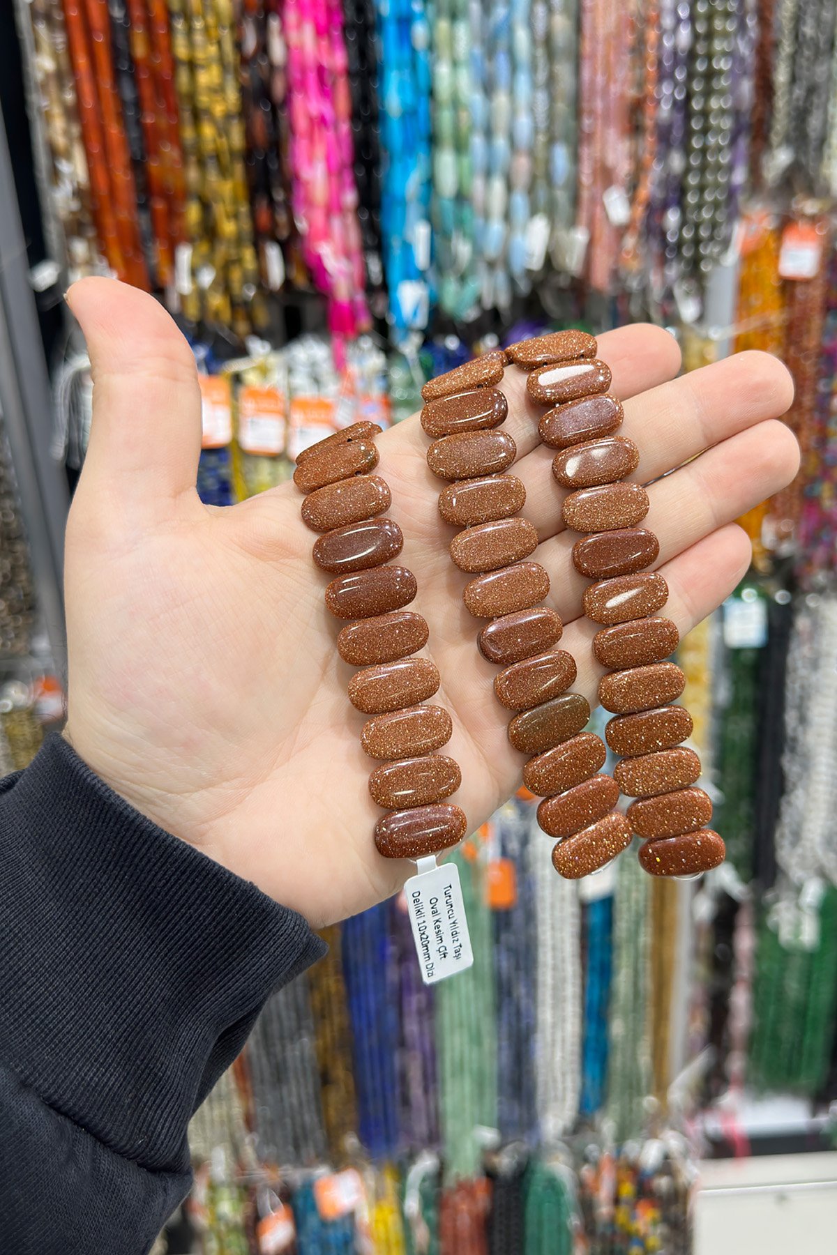 Turuncu Yıldız Taşı Oval Kesim Çift Delikli 10x20mm Dizi