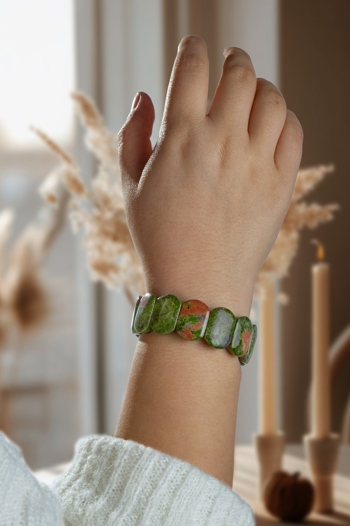 Unakit Doğal Taş Oval Kesim İri Bileklik