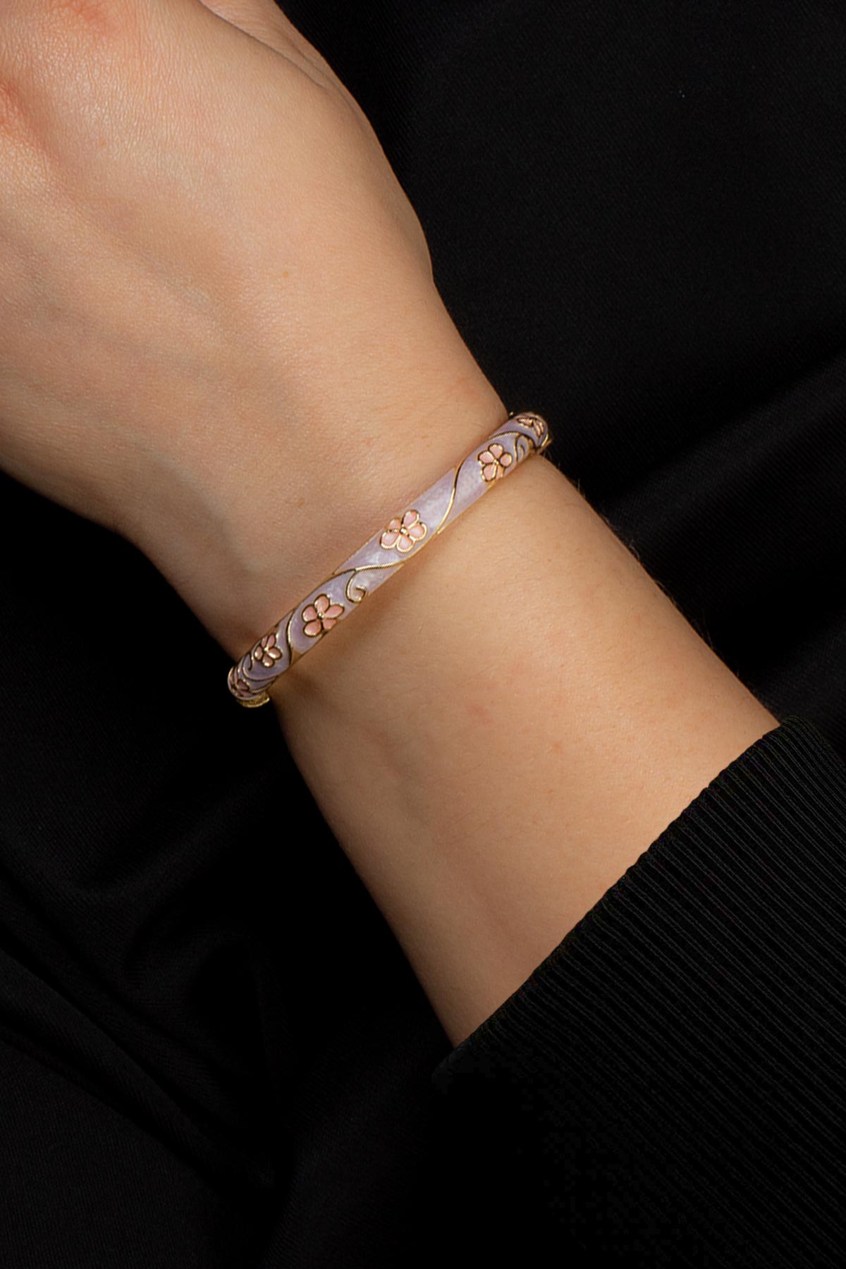 Vintage Pudra Pembe Mineli Çiçek Desenli Bilezik