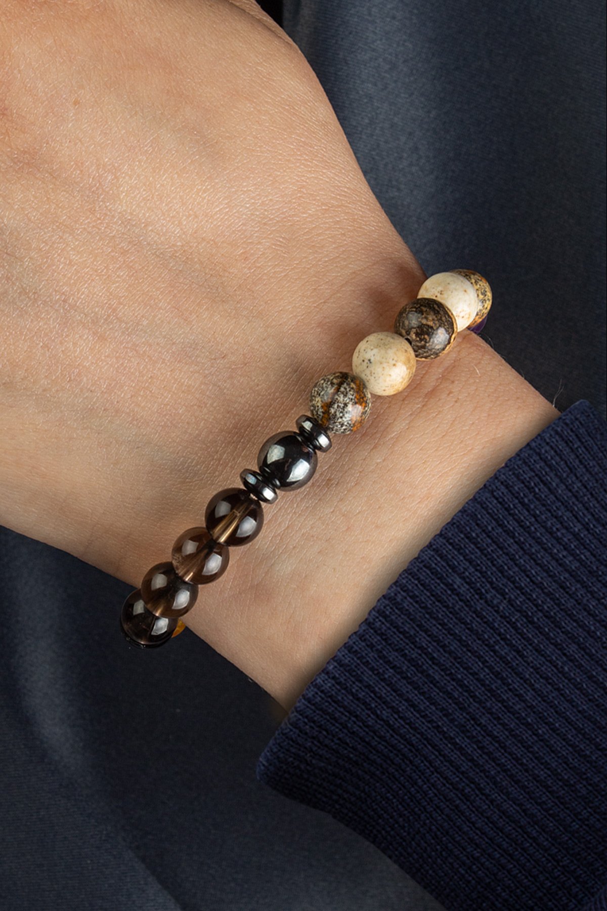 Yay Burç Bilekliği Ametist-Jasper-Sitrin-Dumanlı Kuvars Doğal Taş 8mm Bileklik