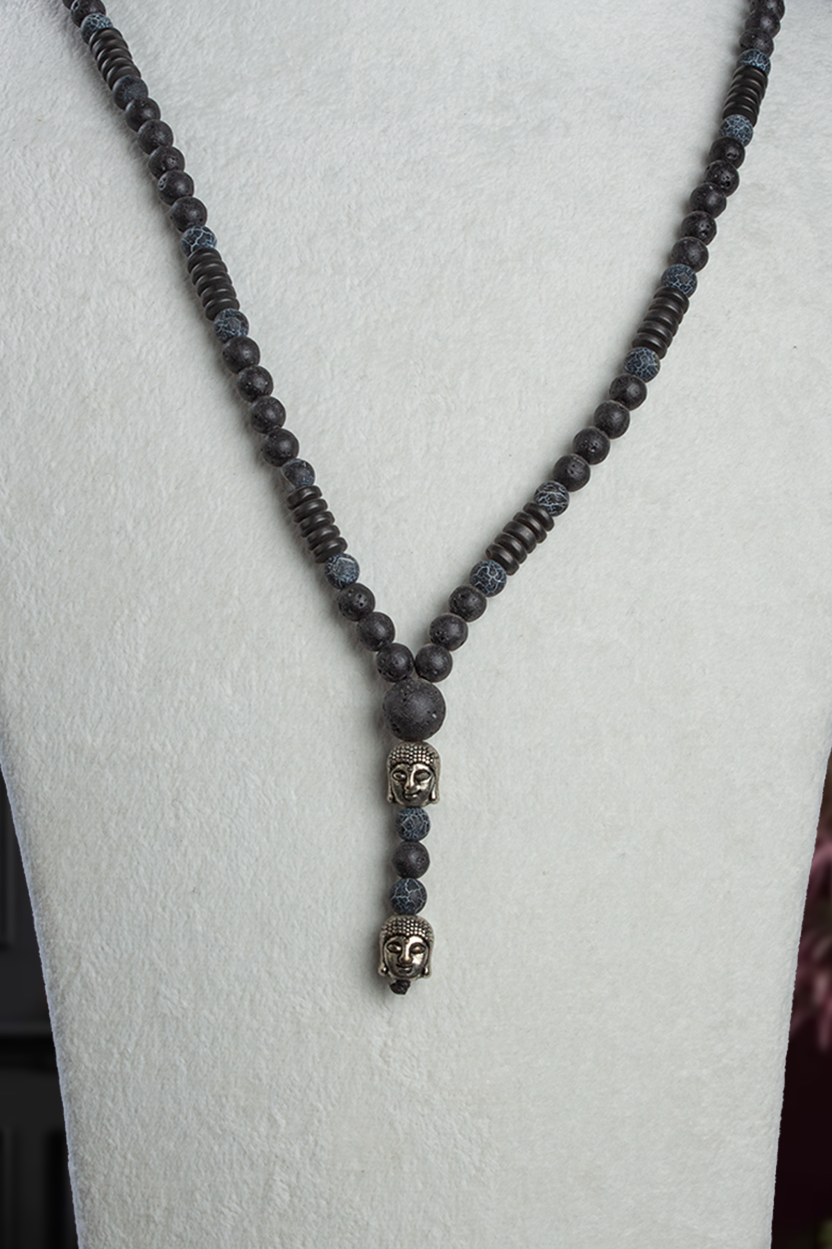 Yengeç Akik Doğal Taş Gri Küre Kesim Buda Boncuk Kolye