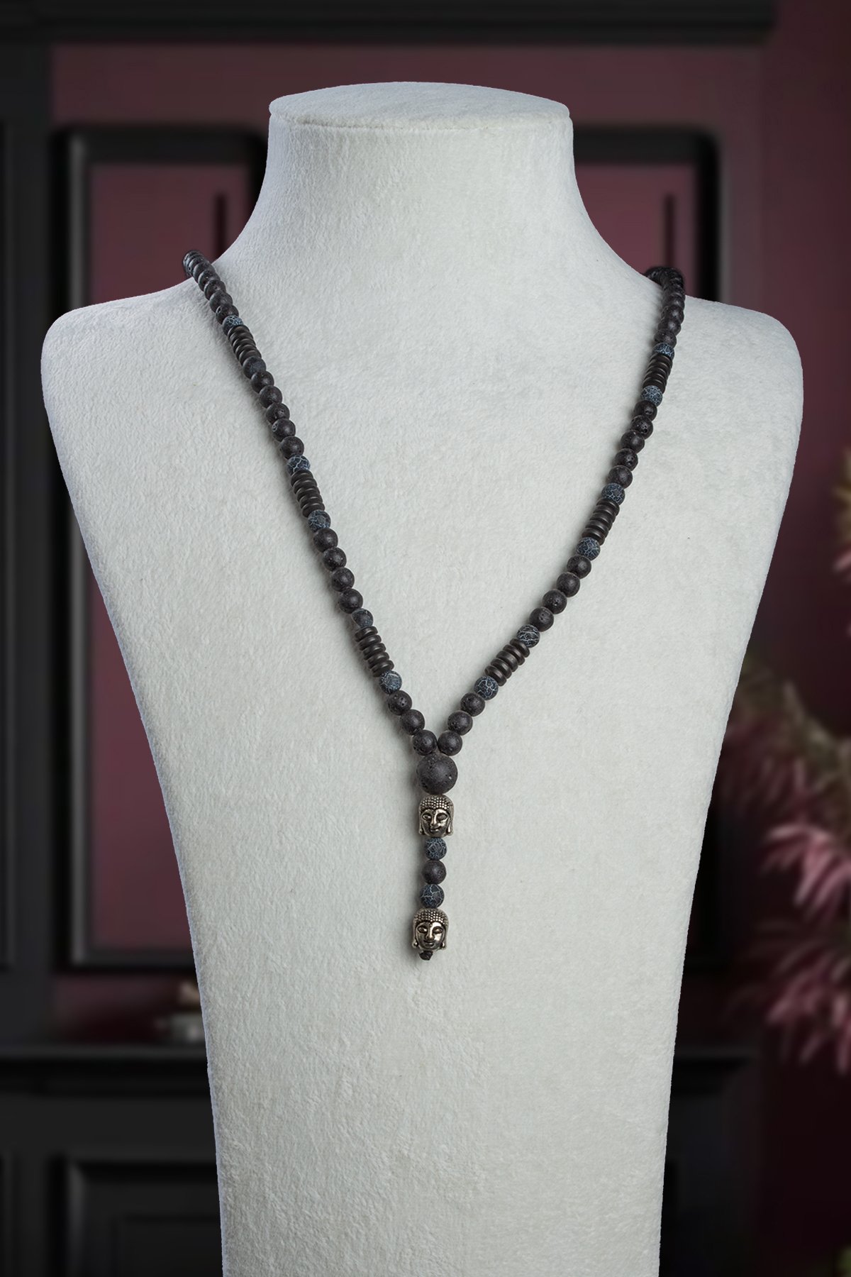 Yengeç Akik Doğal Taş Gri Küre Kesim Buda Boncuk Kolye