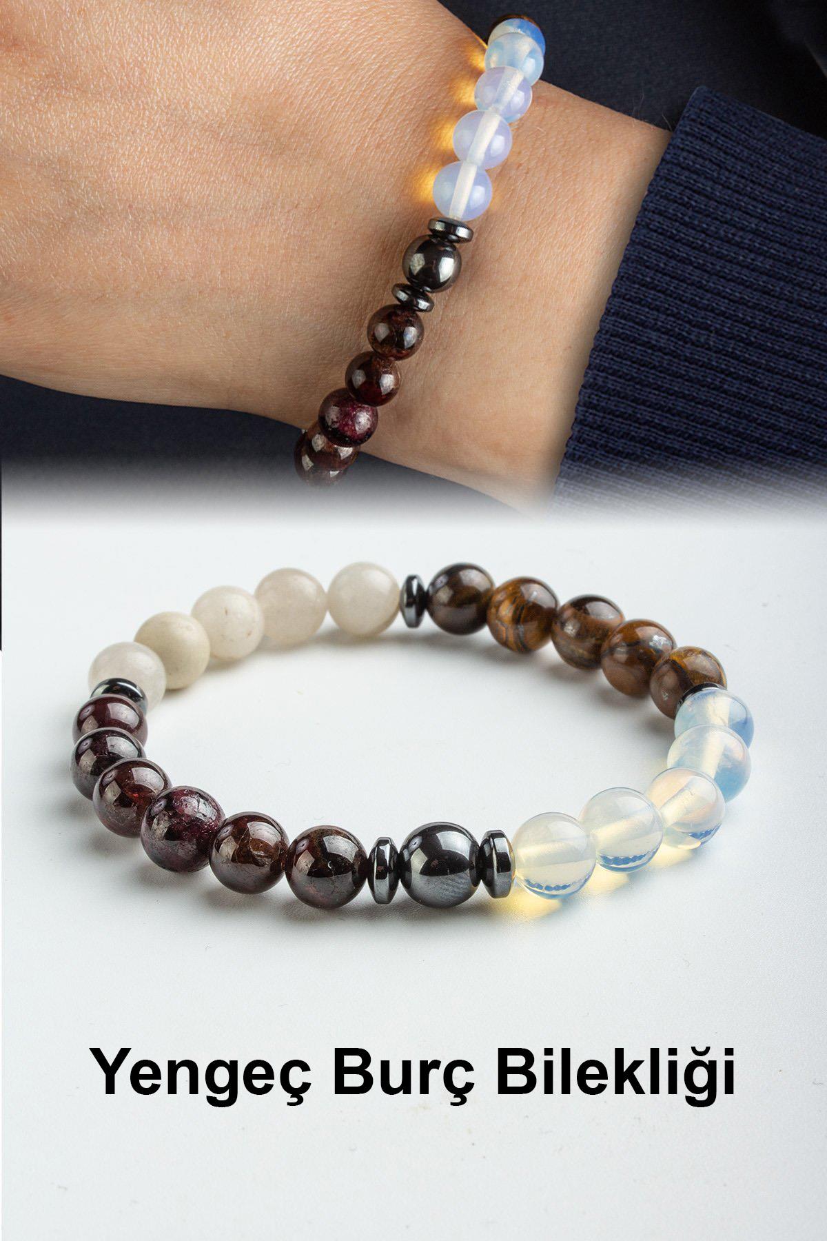 Yengeç Burç Bilekliği Opal-Aytaşı-Kaplan Gözü-Garnet Doğal Taş 8mm Bileklik