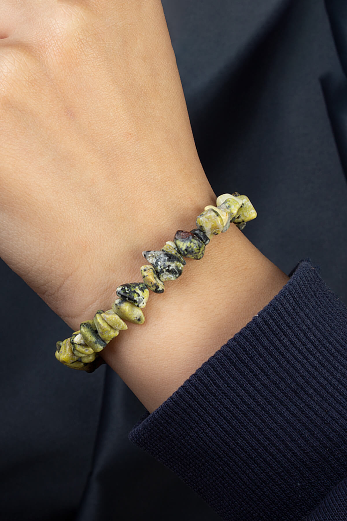 Yeşim Doğal Kırık Taş Zincir Kapamalı Bileklik