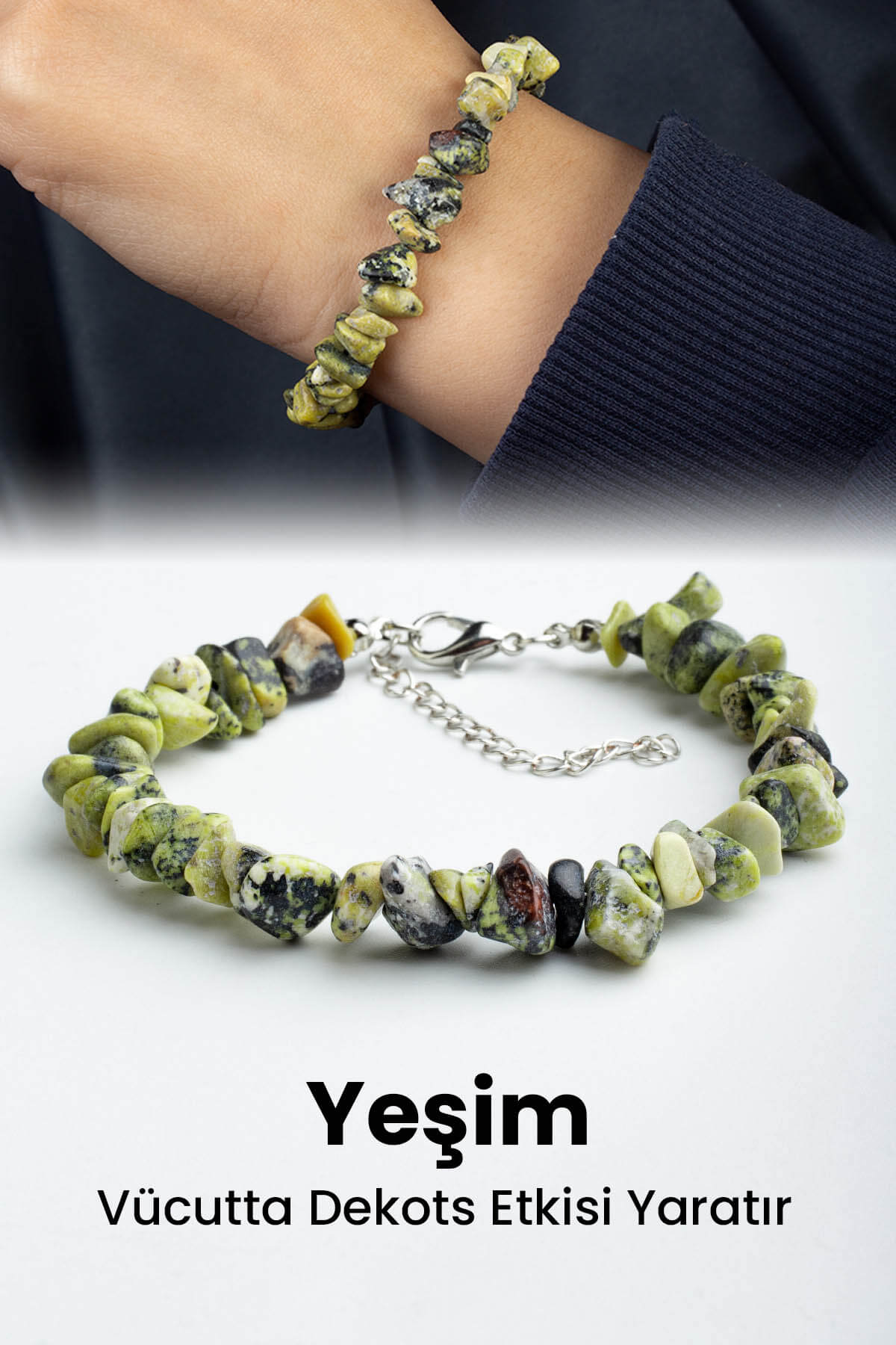 Yeşim Doğal Kırık Taş Zincir Kapamalı Bileklik