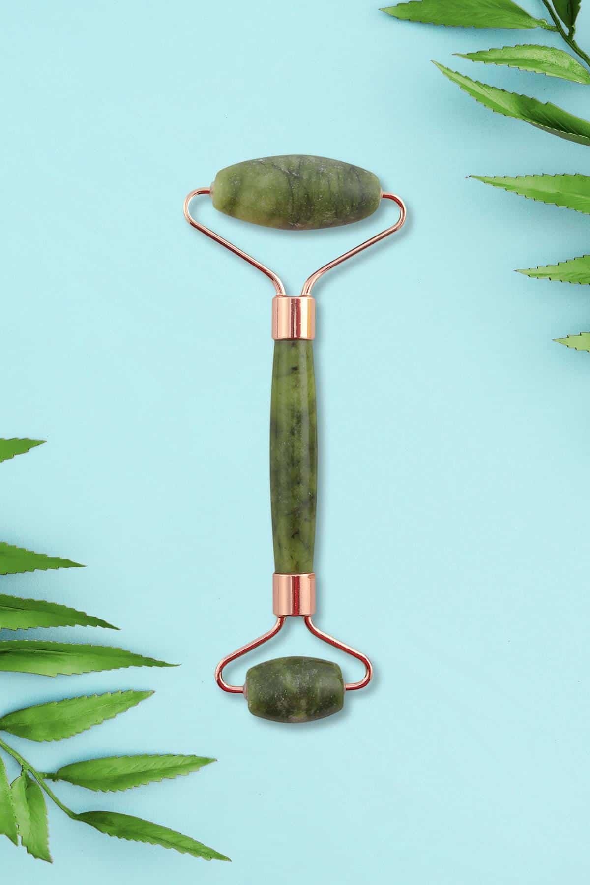 Yeşim Doğal Taş Roz Face Roller Çift Taraflı Orijinal Masaj Aleti