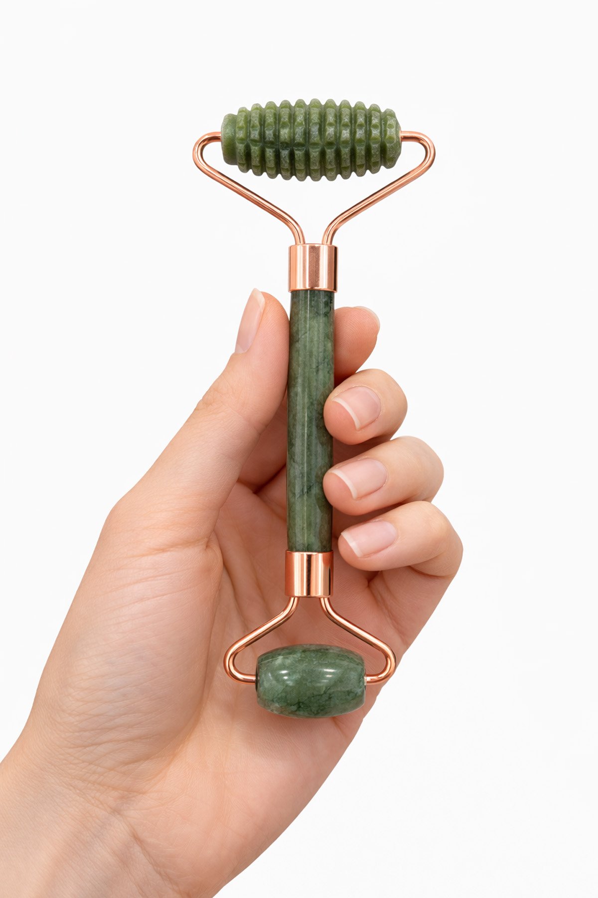 Yeşim Taşı Roz Face Roller Çift Taraflı Tırtıklı Masaj Aleti