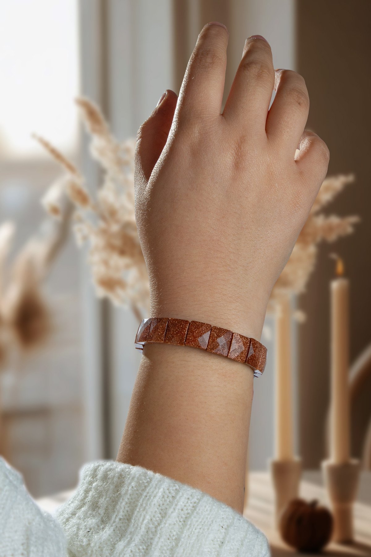 Yıldız Taşı Taşı Kahverengi Dikdörtgen Kesim Bileklik