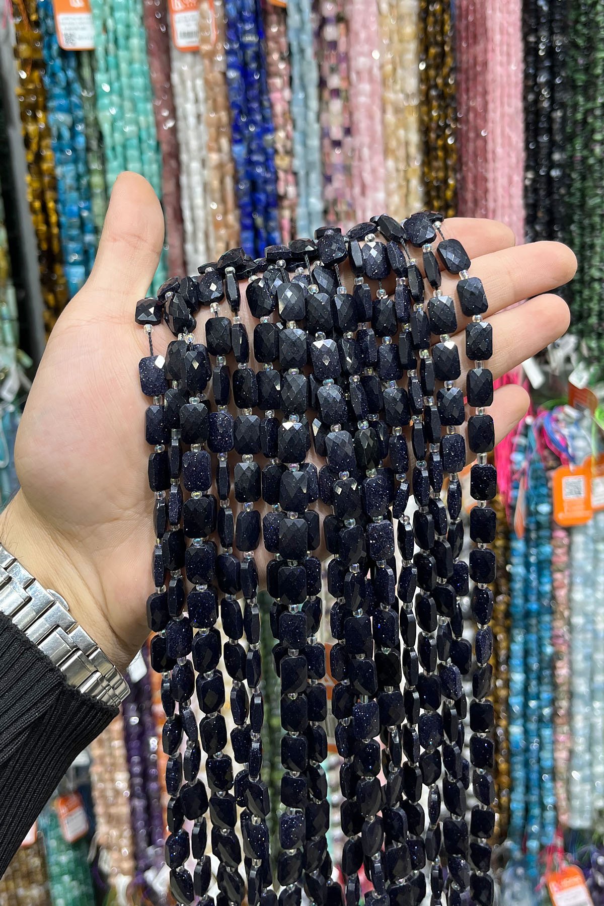 Yıldız Taşı Doğal Taş Lacivert Fasetli Yassı Dikdörtgen Kesim 8x12mm Dizi