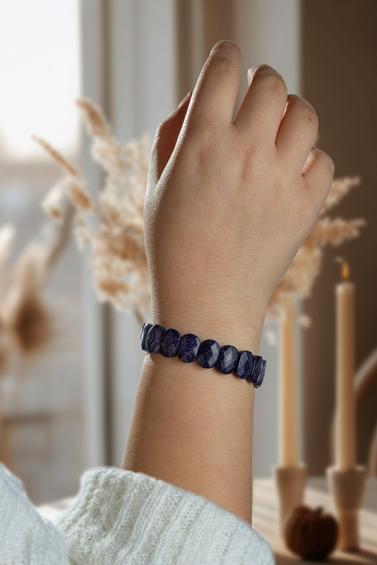 Yıldız Taşı Taşı Lacivert Oval Kesim Bileklik