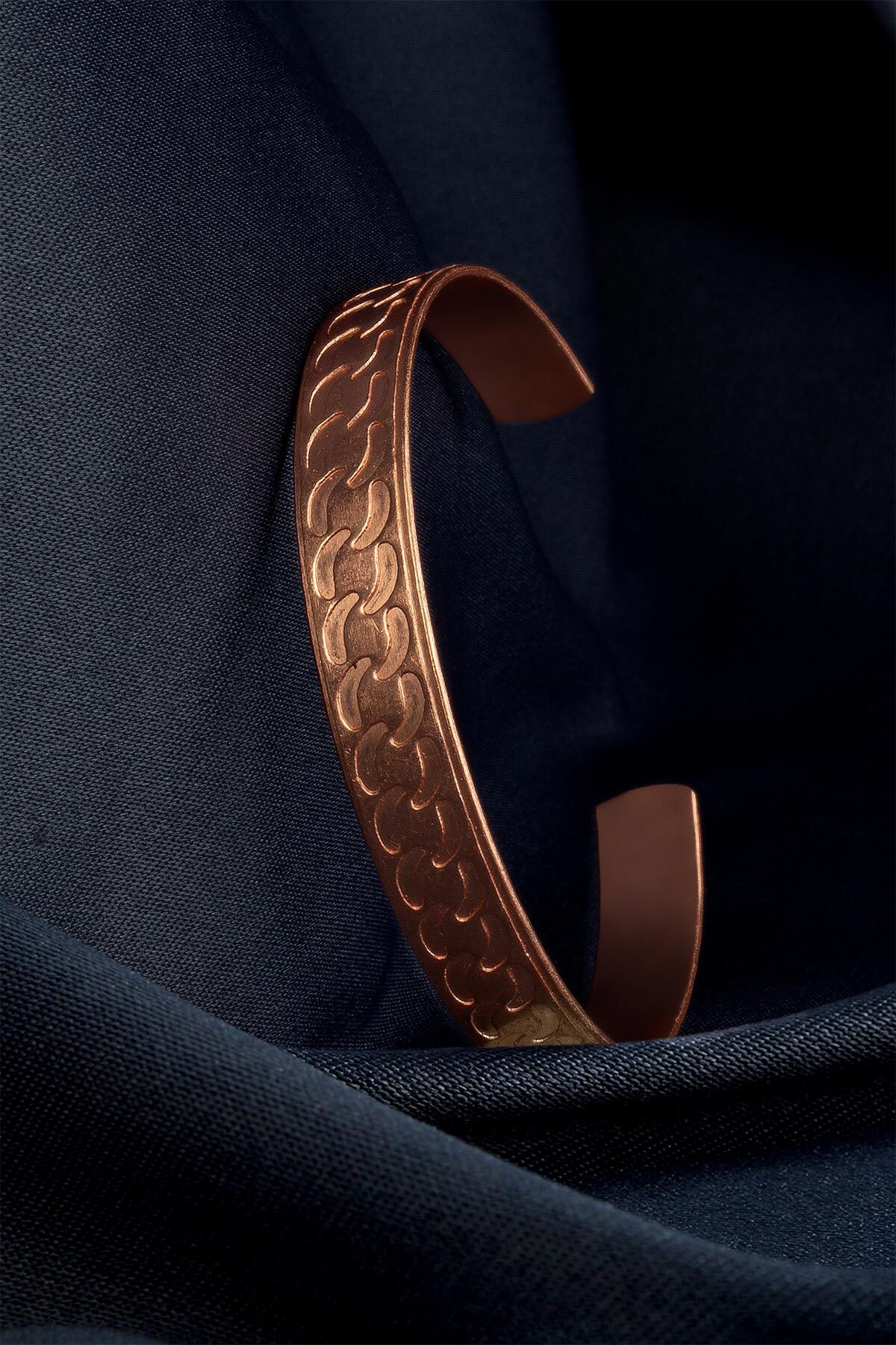 Zincir Desenli Kabartmalı Ayarlanabilir Unisex Bakır Bileklik