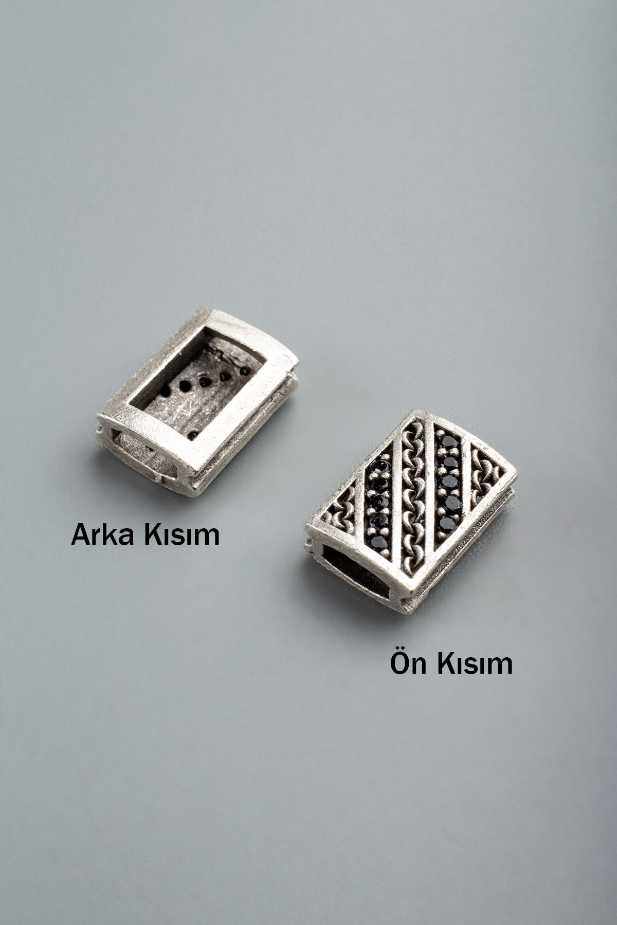 Zirkon Antik Gümüş Kanallı Dikdörtgen 10x7mm Takı Aparatı