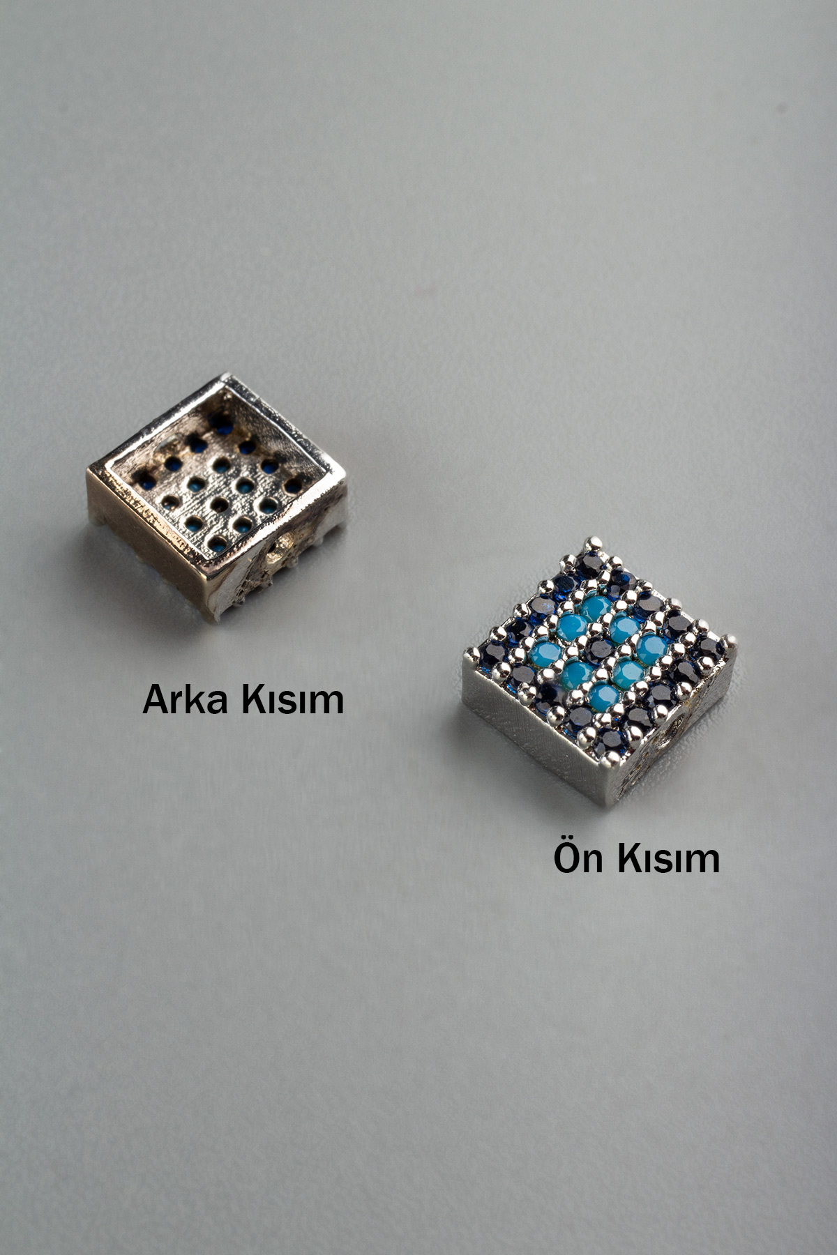Zirkon Antik Gümüş Kare 7mm Takı Aparatı