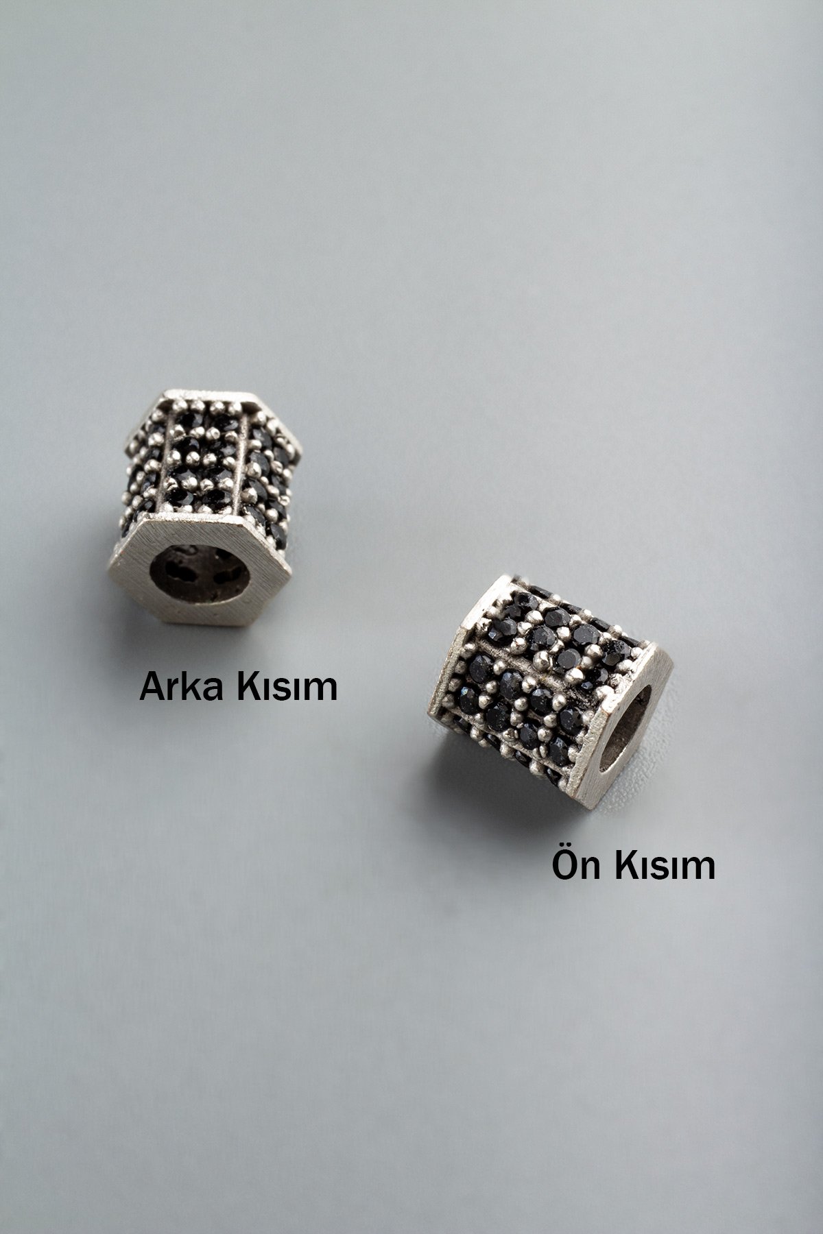 Zirkon Antik Gümüş Silindir Altıgen Geniş Delik 7x7mm Takı Aparatı