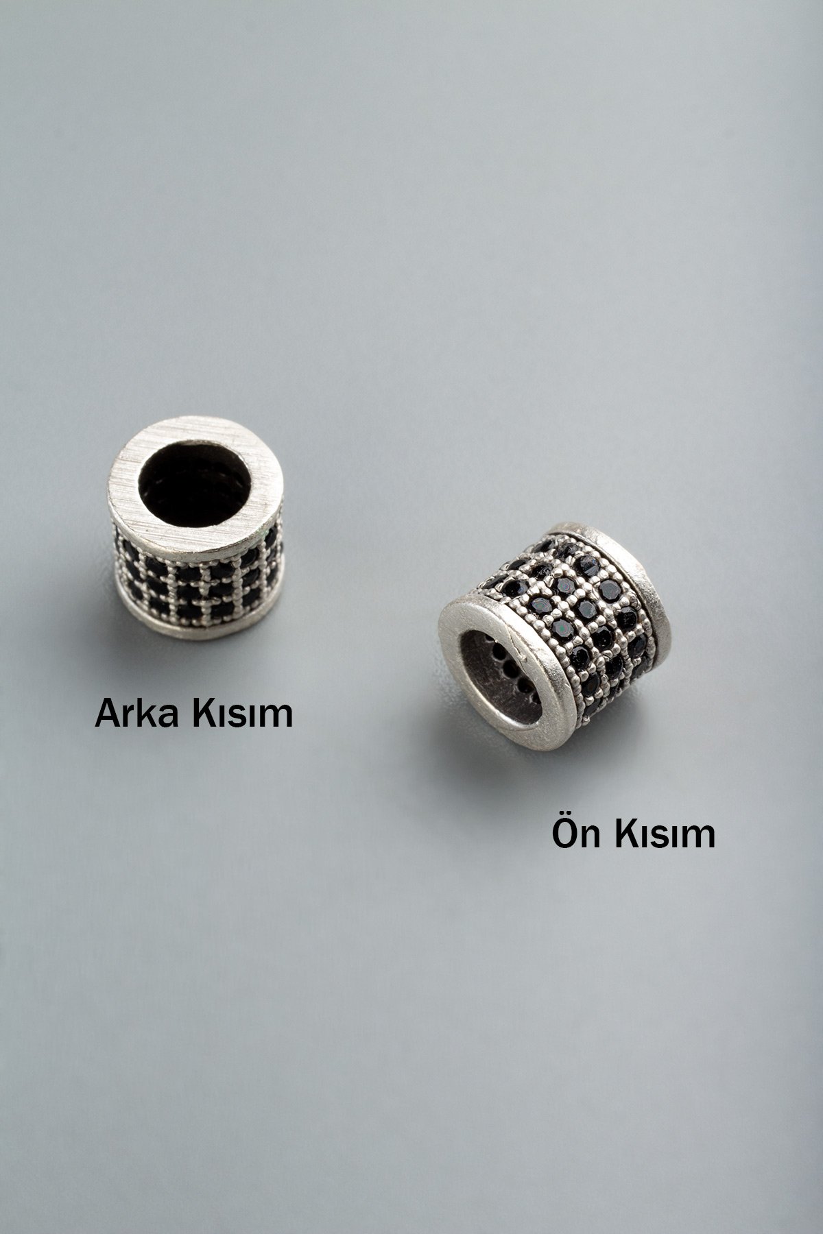 Zirkon Antik Gümüş Silindir Geniş Delik Takı Aparatı