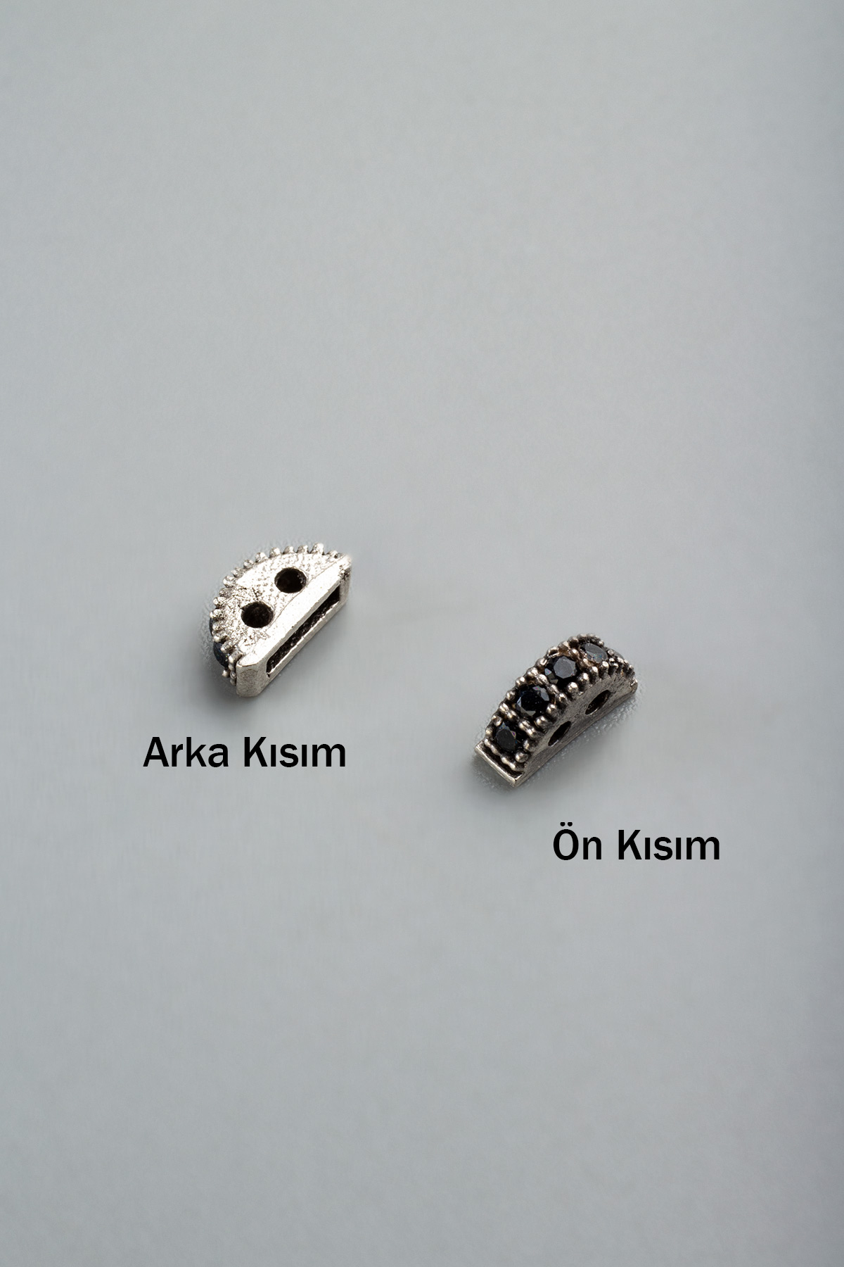 Zirkon Antik Gümüş Yarım Ay Çift Delik 7x2mm Takı Aparatı