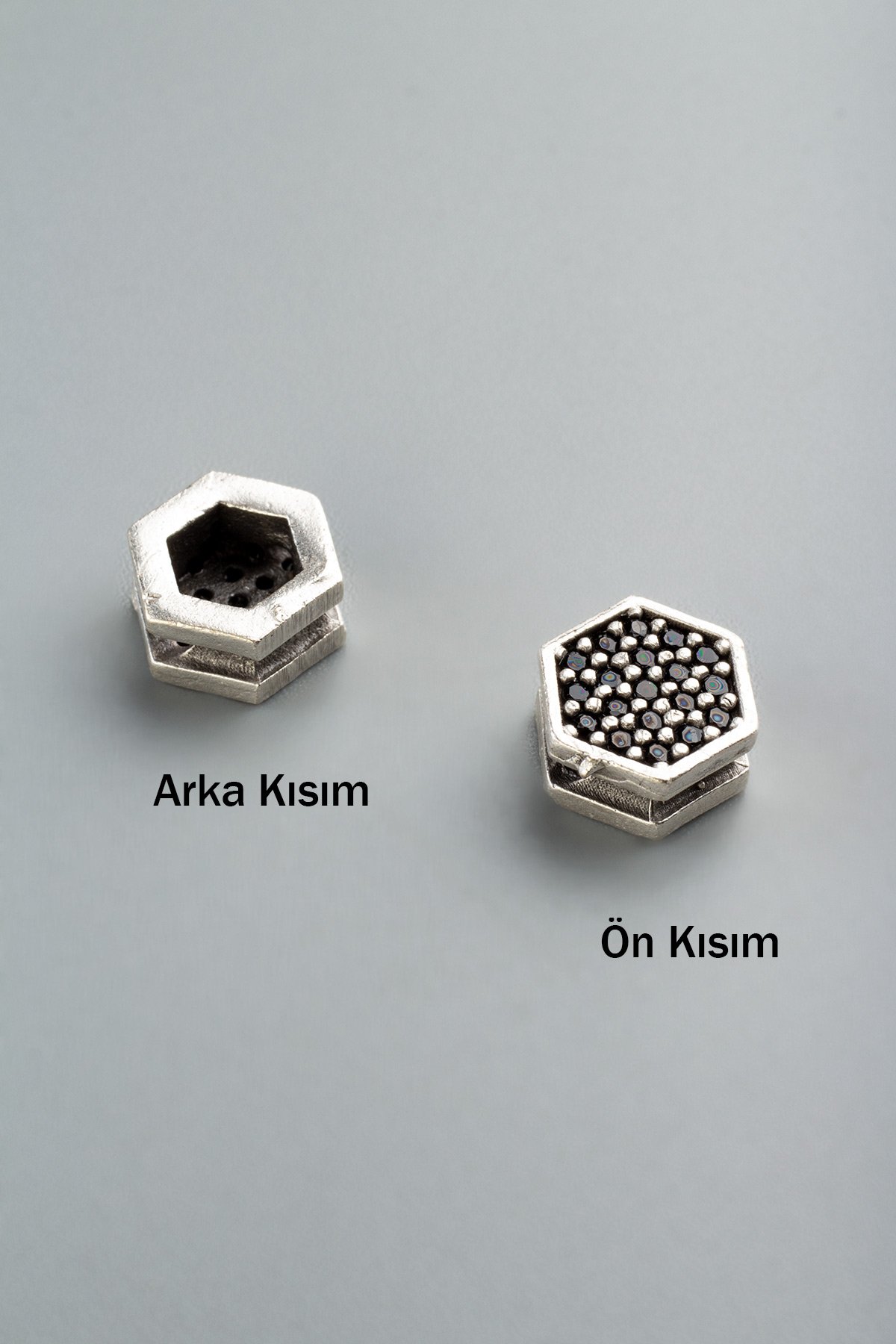 Zirkon Antik Gümüş Yassı Altıgen 8x8mm Takı Aparatı
