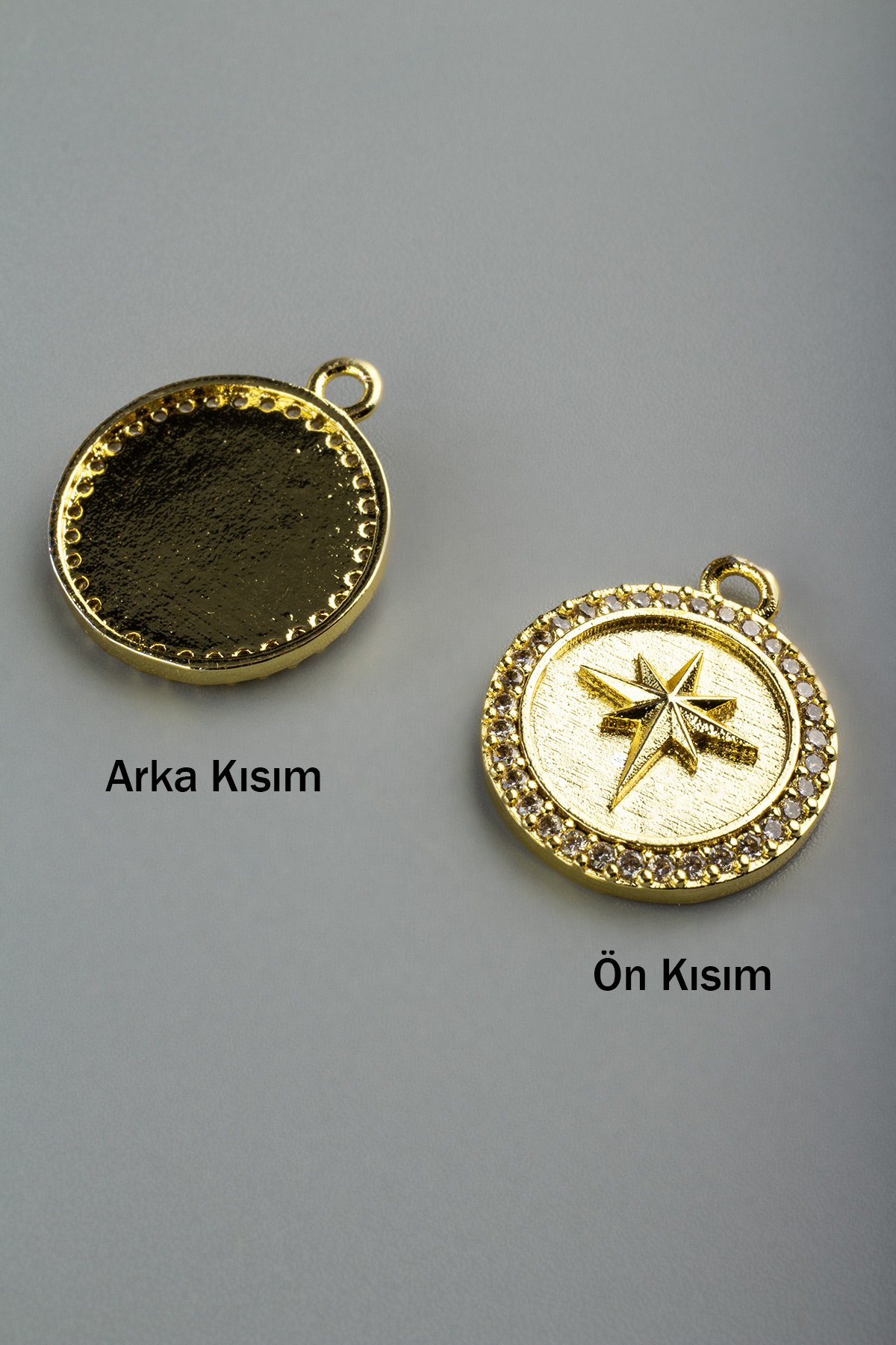 Zirkon Gold Yuvarlak Kuzey Yıldızı 18mm Kolye Ucu