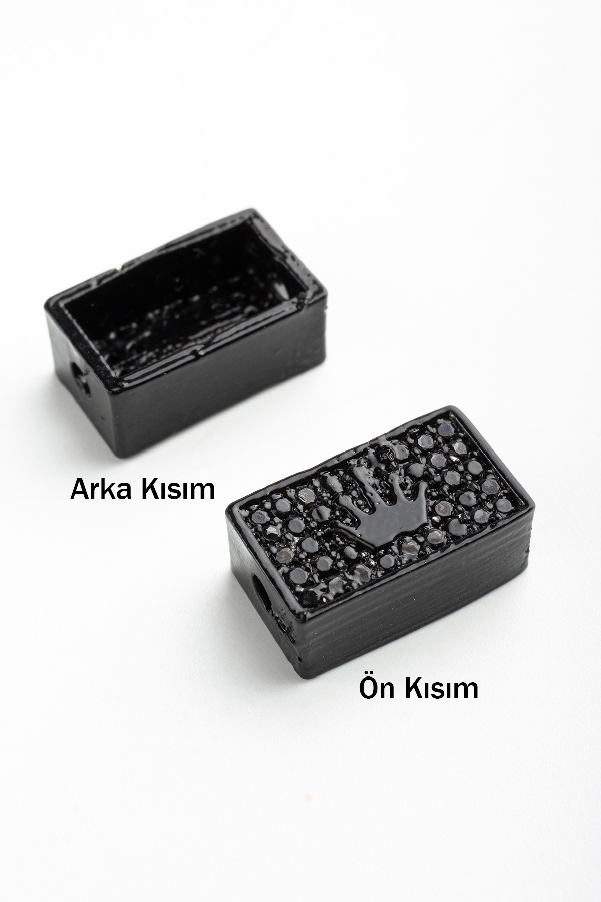 Zirkon Siyah Taş Dikdörtgen Kral Figürlü Tek Delik 14x8mm Takı Aparatı