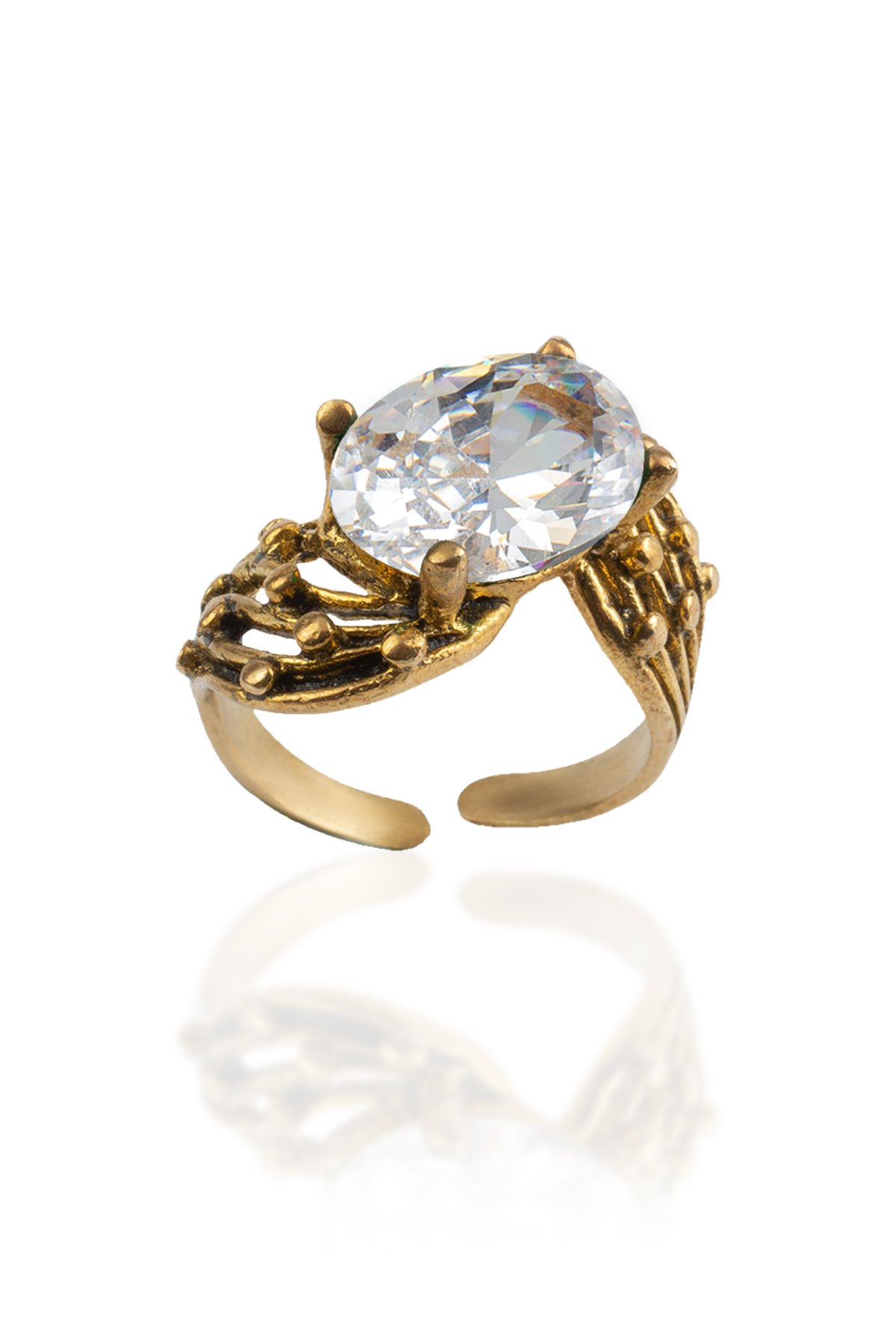 Zirkon Taşı Bronz Elips Kesim Ayarlanabilir Yüzük