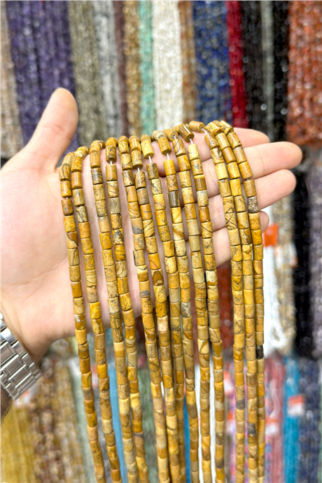 Ağaç Jasper Taşı Silindir Kesim Parlak 5x8mm Doğal Taş Dizi